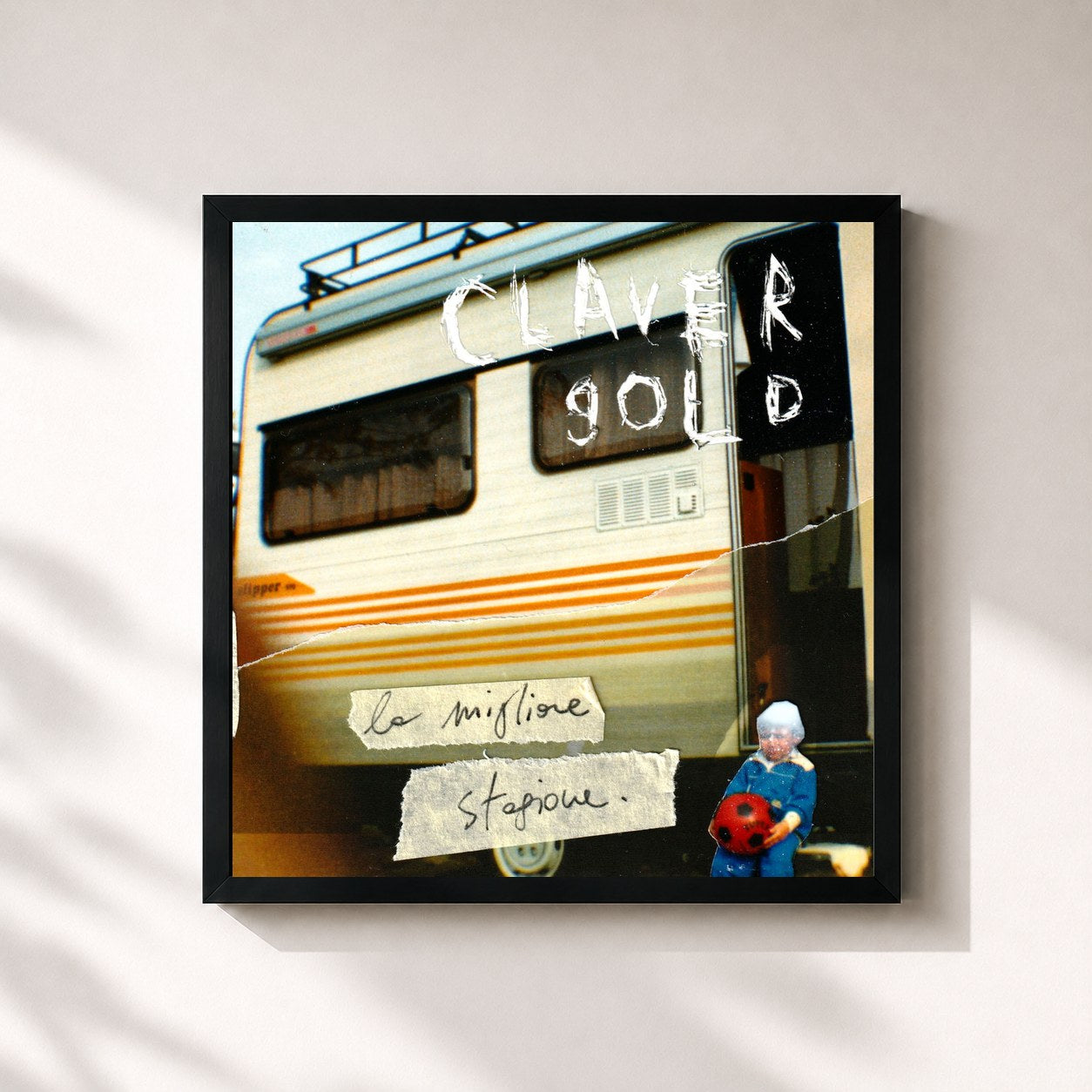 #noir Tableau carré de l'album La Migliore Stagione de Claver Gold, cadre noir 32x32 cm