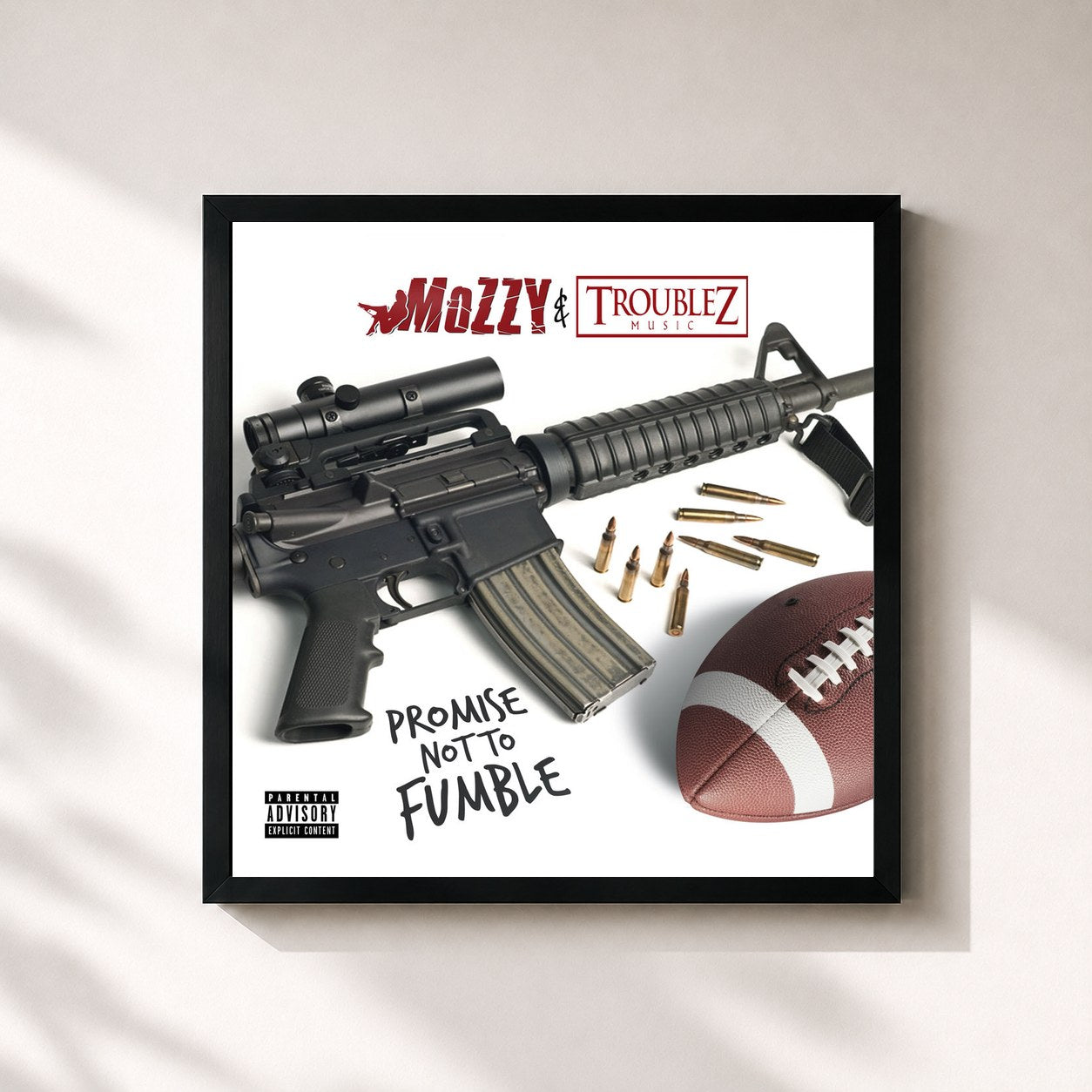 #noir Tableau carré de l'album Promise Not to Fumble de Mozzy, cadre noir 32x32 cm