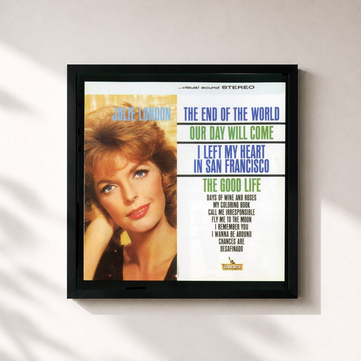 #noir Tableau carré de l'album The End Of The World de Julie London, cadre noir 32x32 cm