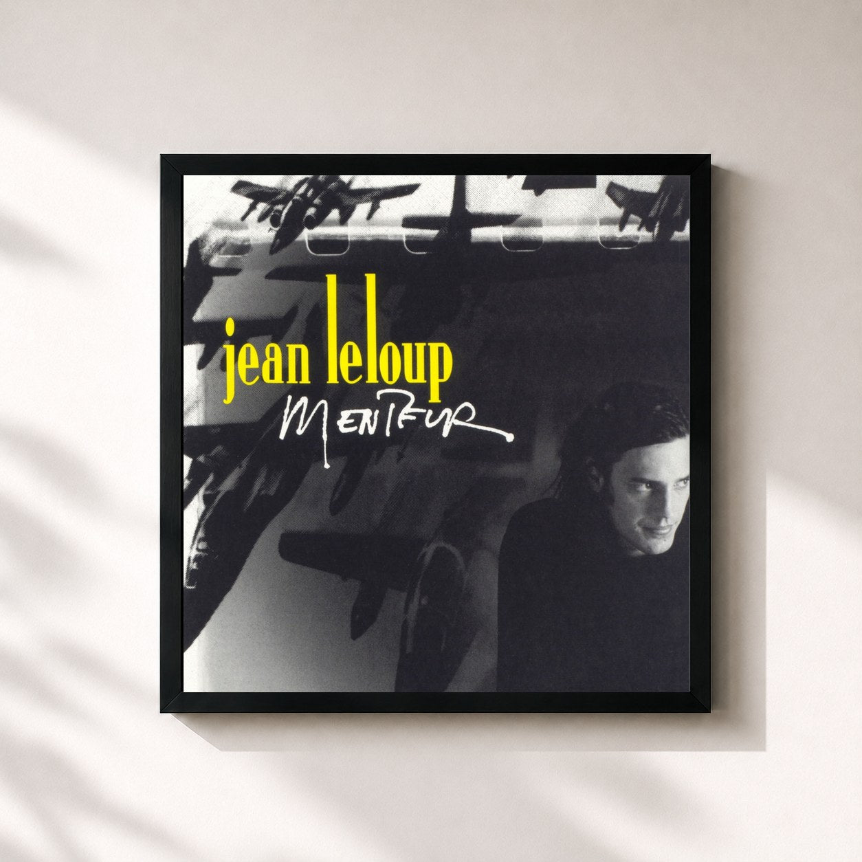 #noir Tableau carré de l'album Menteur de Jean Leloup, cadre noir 32x32 cm