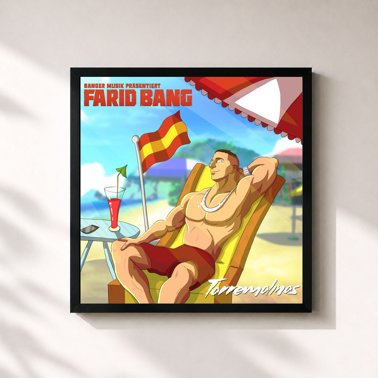 #noir Tableau carré de l'album Torremolinos de Farid Bang, cadre noir 32x32 cm