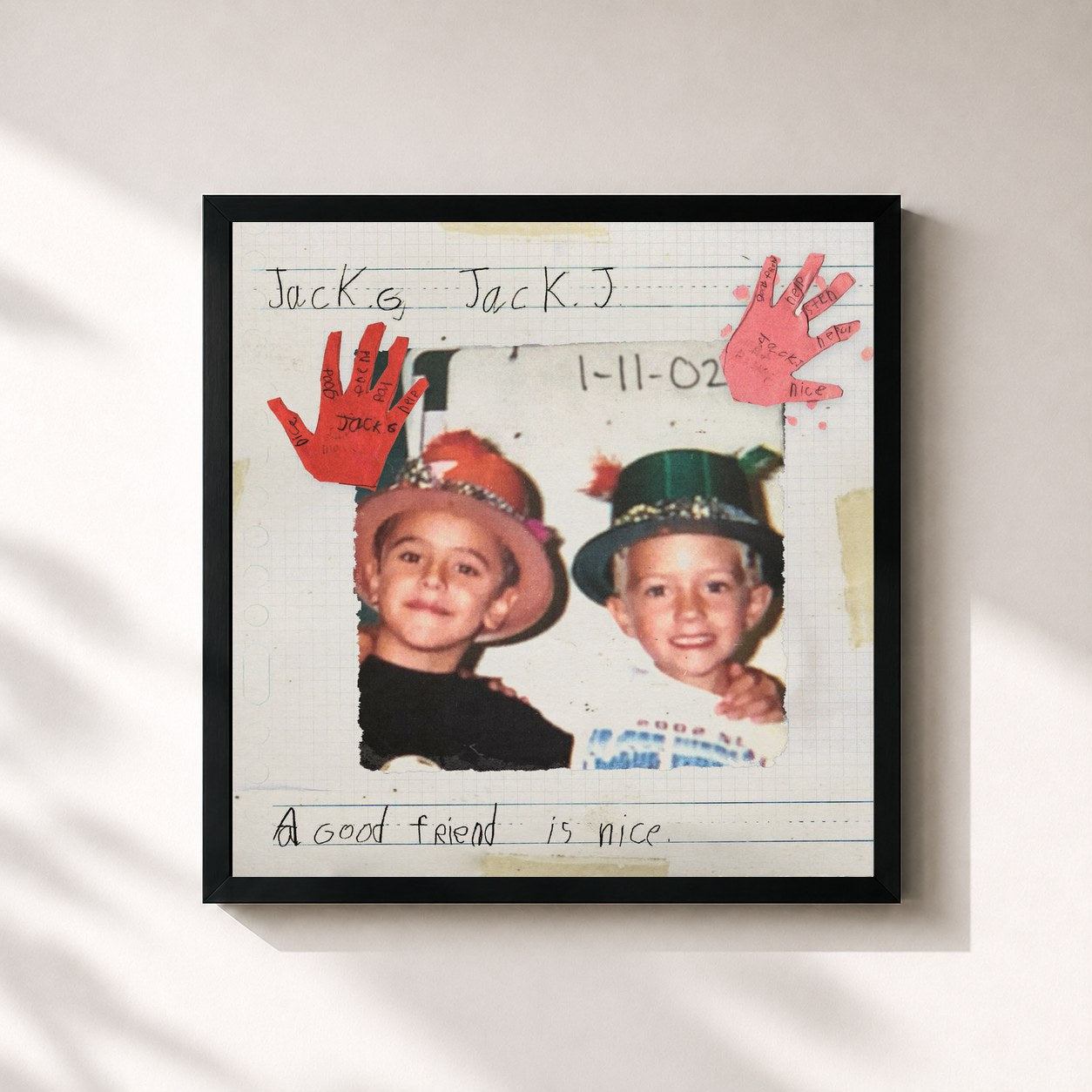 #noir Tableau carré de l'album A Good Friend Is Nice de Jack & Jack, cadre noir 32x32 cm