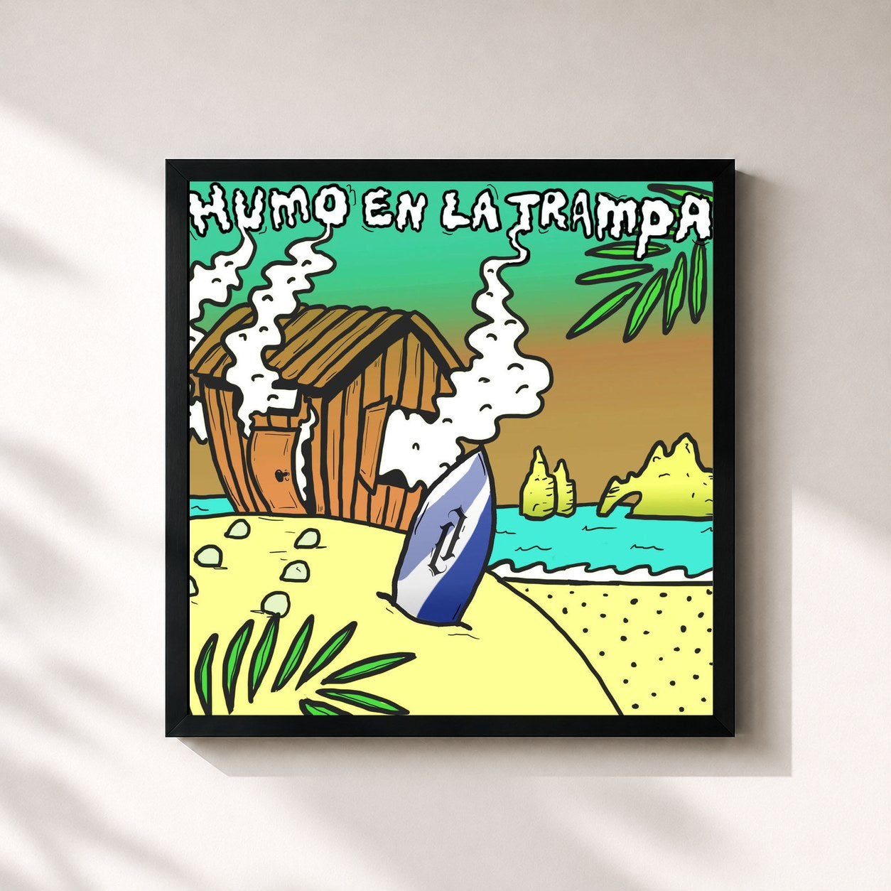 #noir Tableau carré de l'album Humo en la Trampa de Alemán, cadre noir 32x32 cm