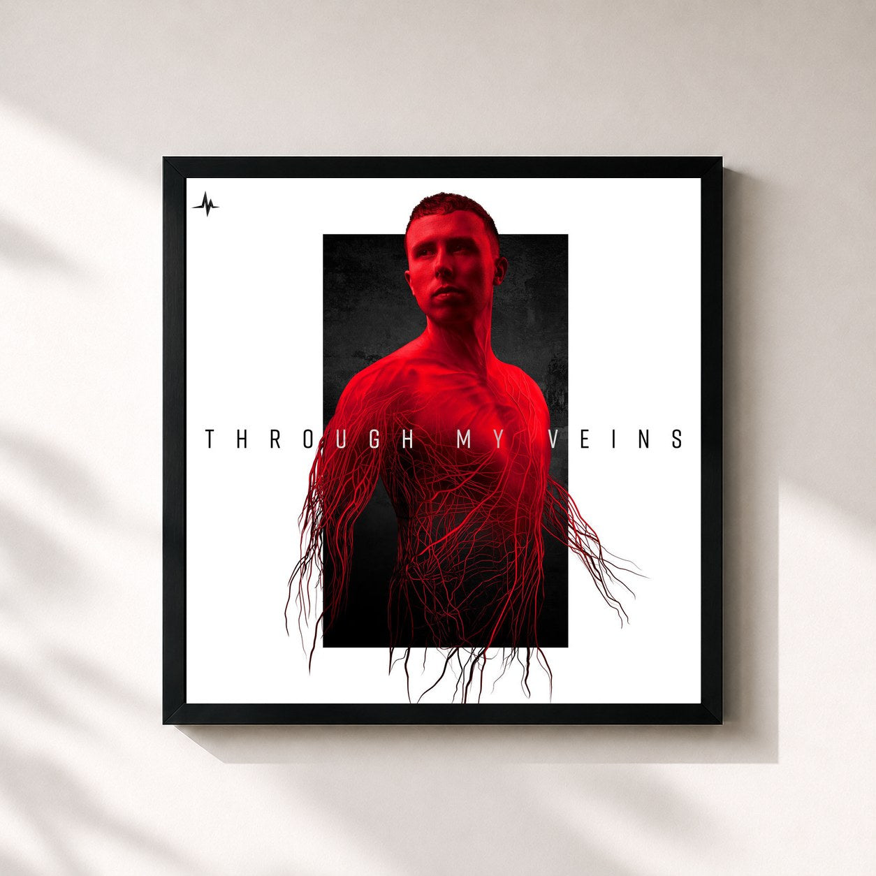 #noir Tableau carré de l'album Through My Veins de D-Sturb, cadre noir 32x32 cm