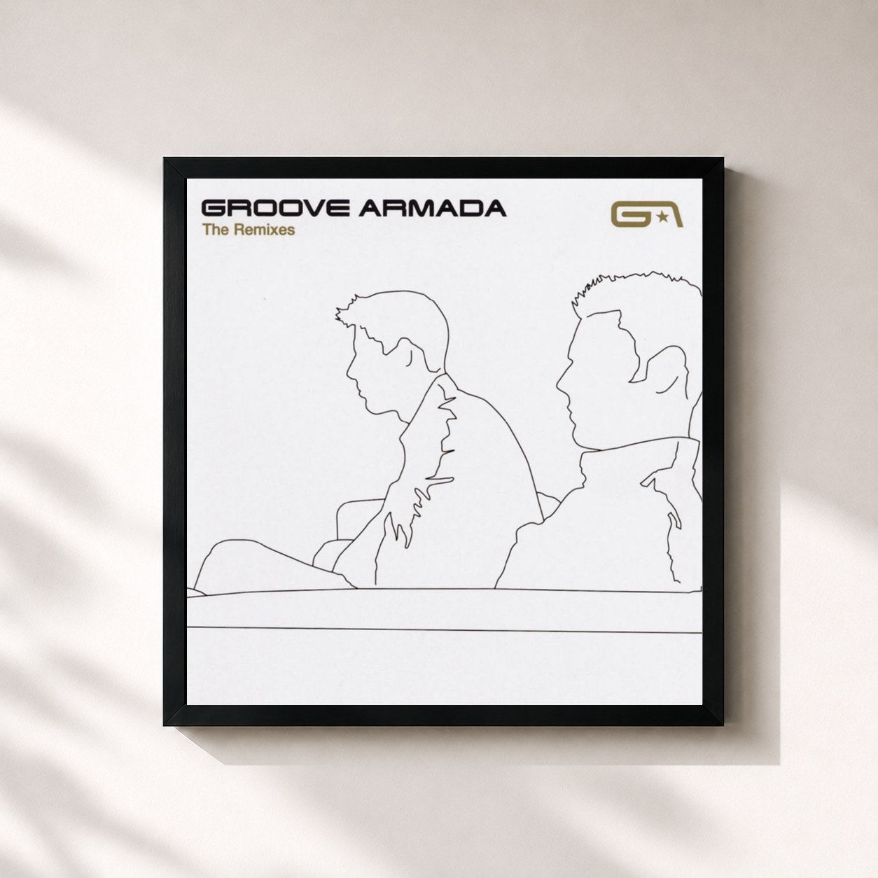 #noir Tableau carré de l'album The Remixes de Groove Armada, cadre noir 32x32 cm