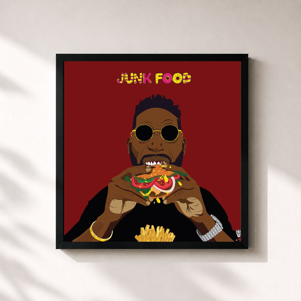 #noir Tableau carré de l'album Junk Food de Tinie Tempah, cadre noir 32x32 cm