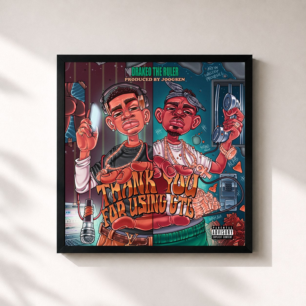 #noir Tableau carré de l'album Thank You For Using GTL de Drakeo the Ruler, cadre noir 32x32 cm