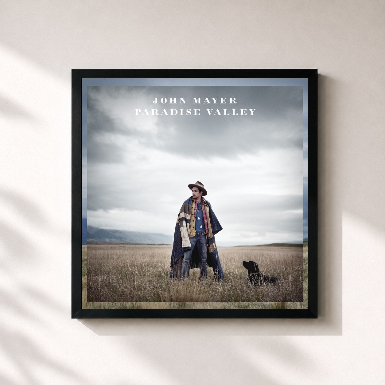 #noir Tableau carré de l'album Paradise Valley de John Mayer, cadre noir 32x32 cm