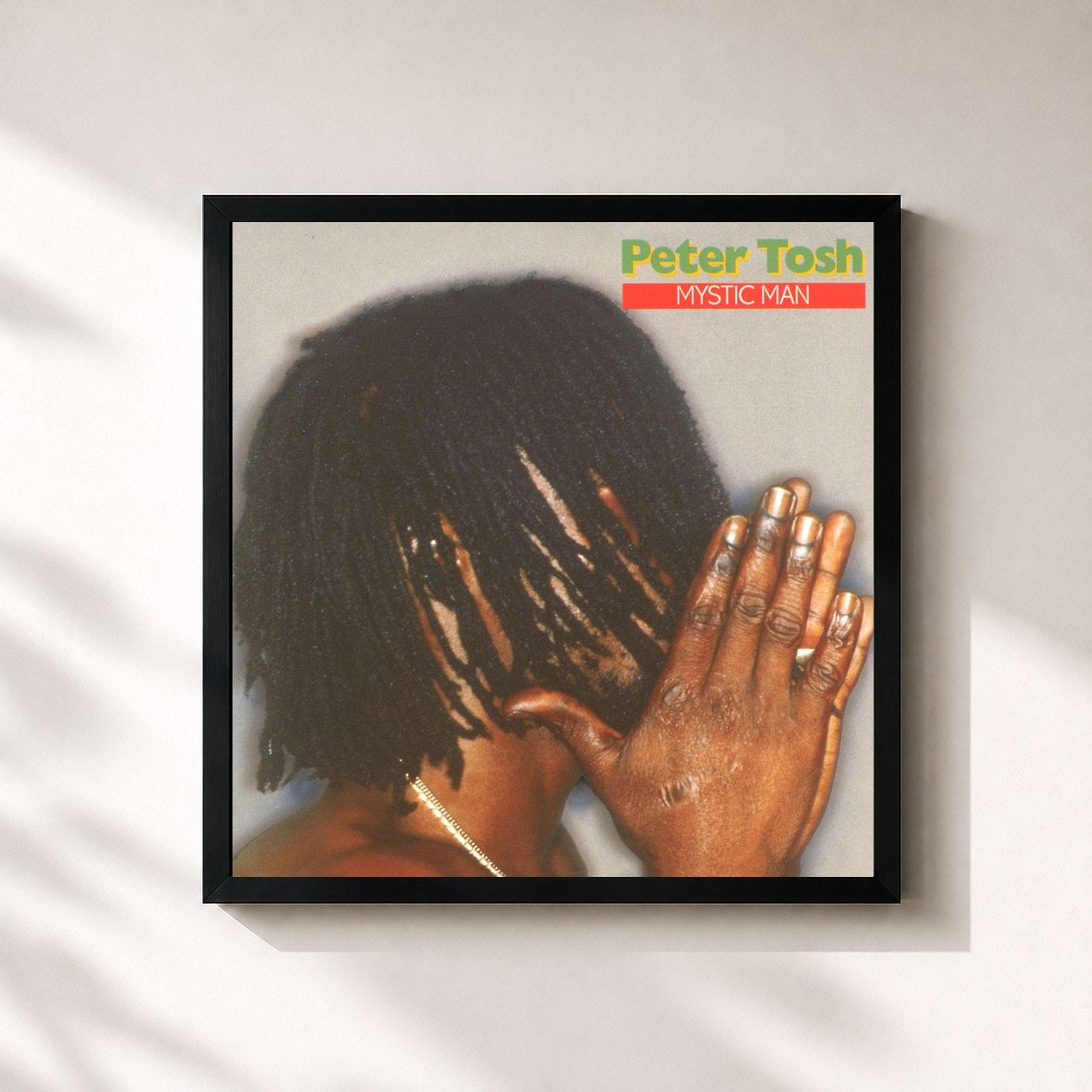 #noir Tableau carré de l'album Mystic Man de Peter Tosh, cadre noir 32x32 cm
