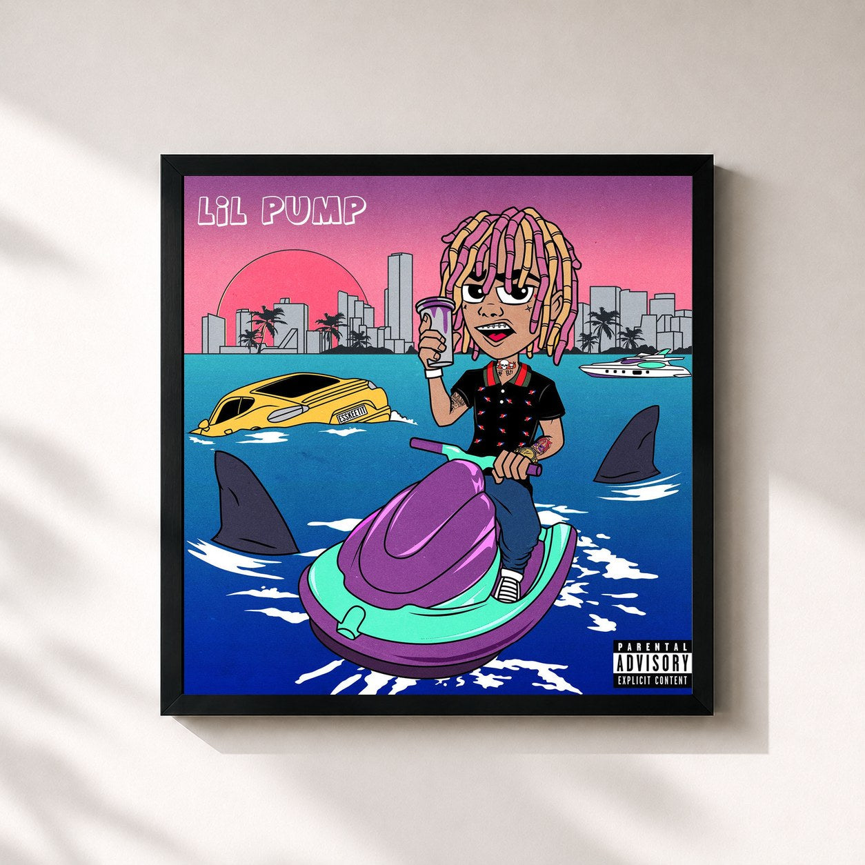 #noir Tableau carré de l'album Lil Pump de Lil Pump, cadre noir 32x32 cm