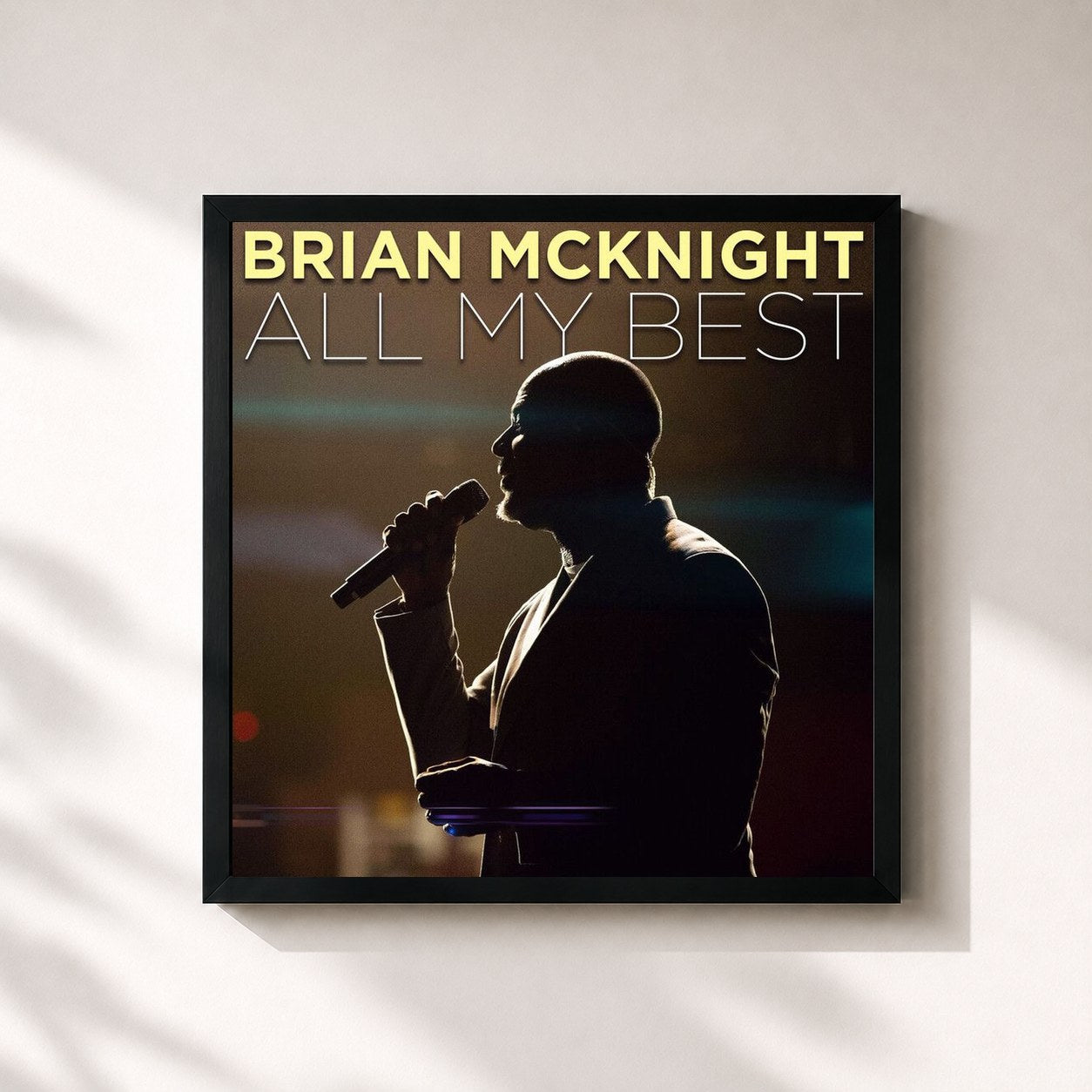 #noir Tableau carré de l'album All My Best de Brian McKnight, cadre noir 32x32 cm