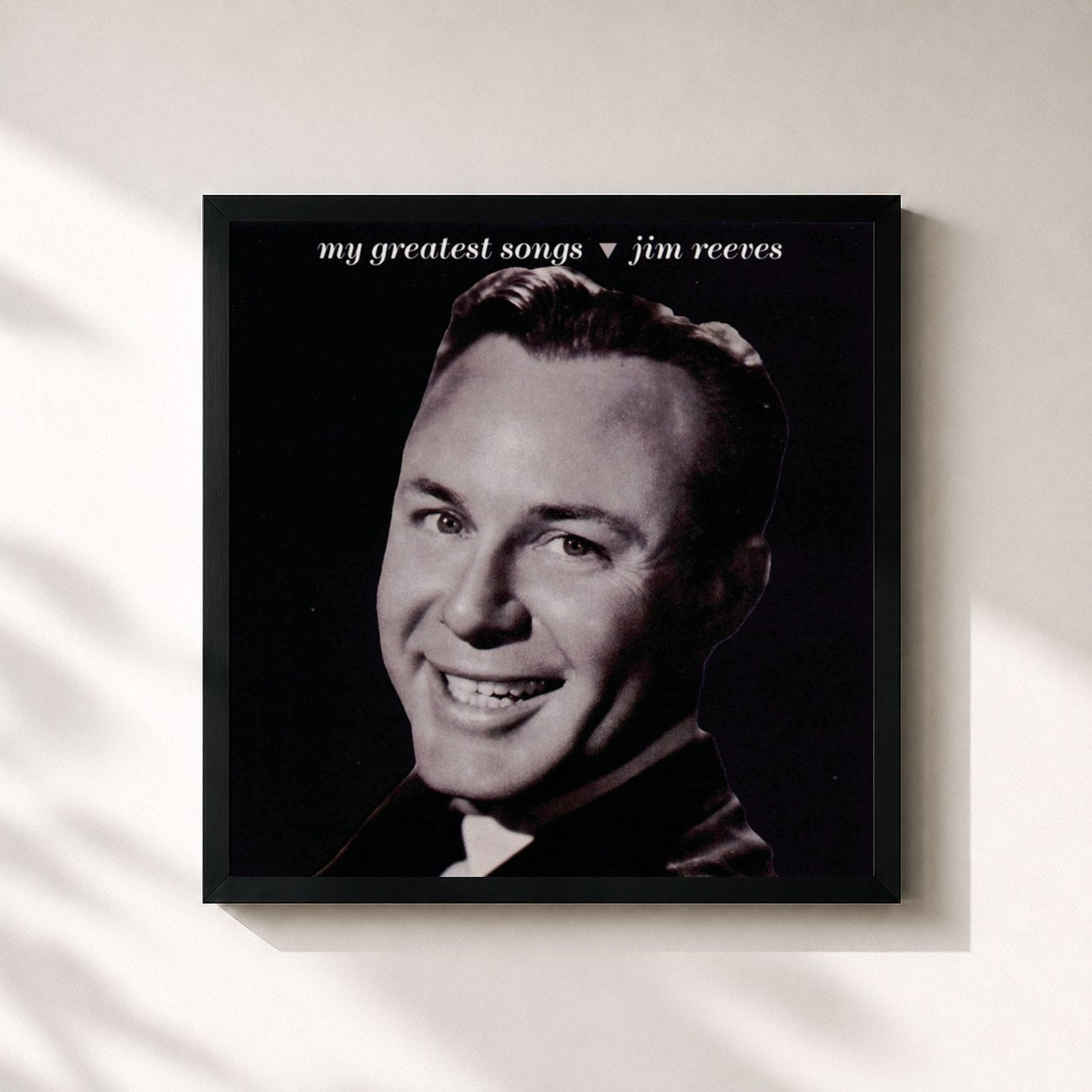 #noir Tableau carré de l'album My Greatest Songs de Jim Reeves, cadre noir 32x32 cm
