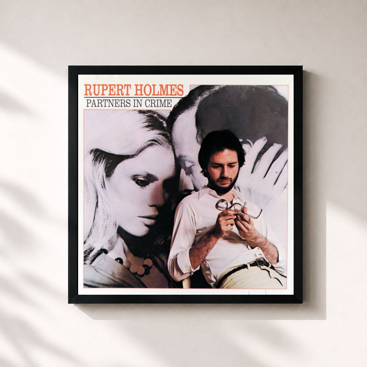 #noir Tableau carré de l'album Partners In Crime de Rupert Holmes, cadre noir 32x32 cm
