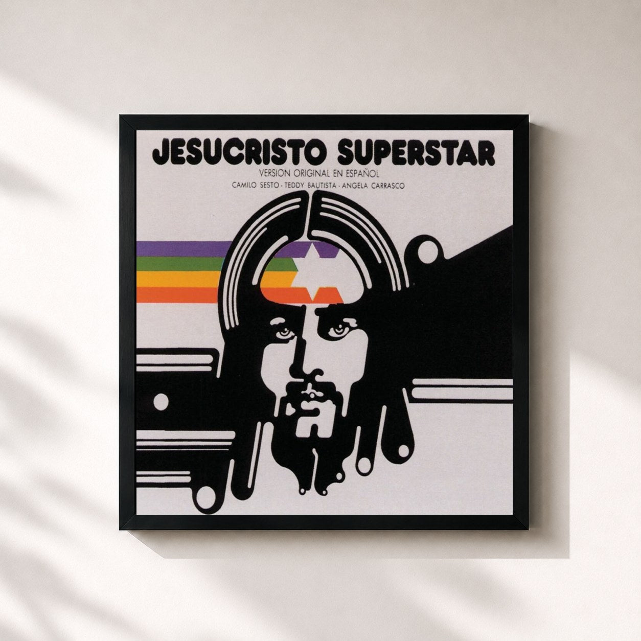 #noir Tableau carré de l'album Jesucristo Superstar de Camilo Sesto, cadre noir 32x32 cm