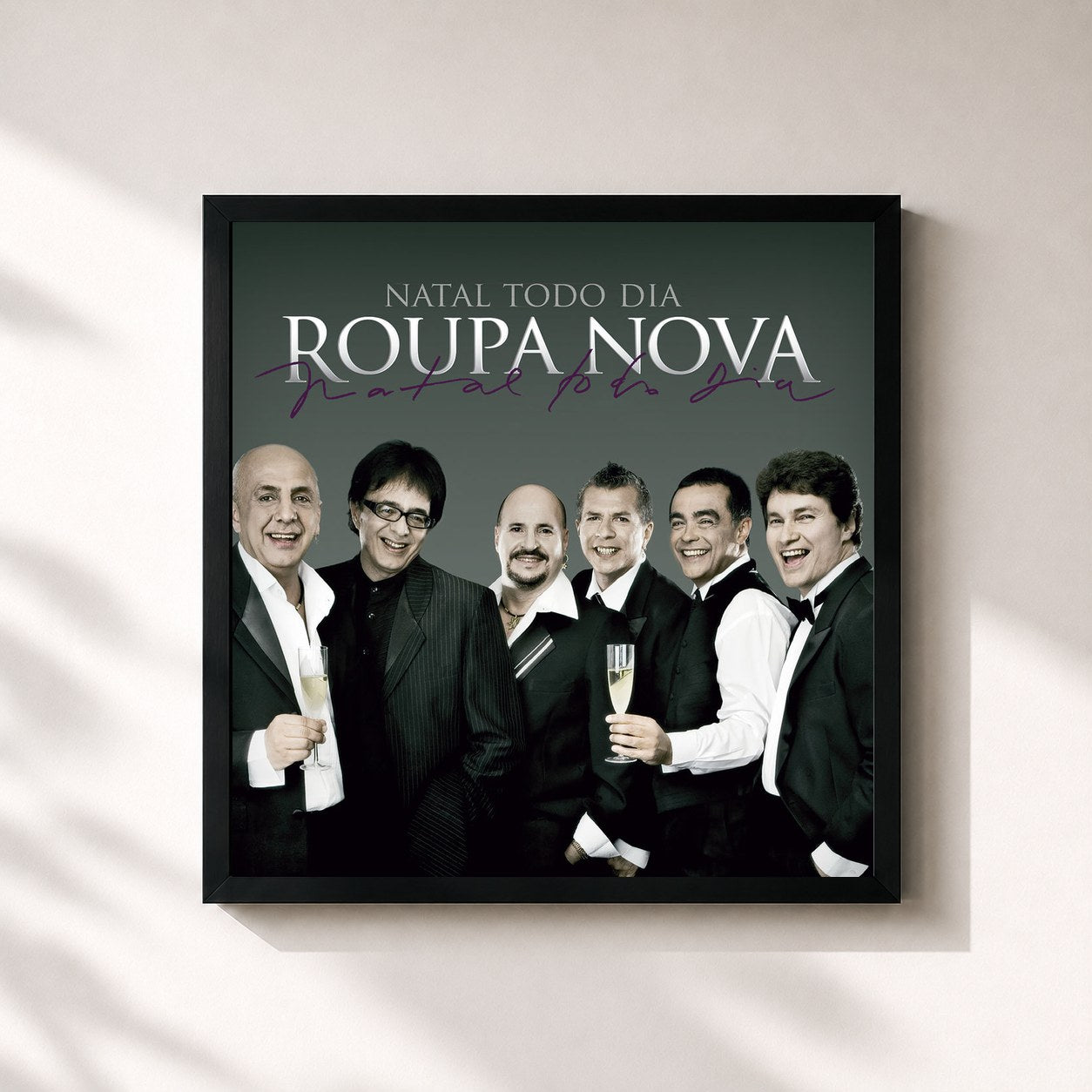 #noir Tableau carré de l'album Natal Todo Dia de Roupa Nova, cadre noir 32x32 cm