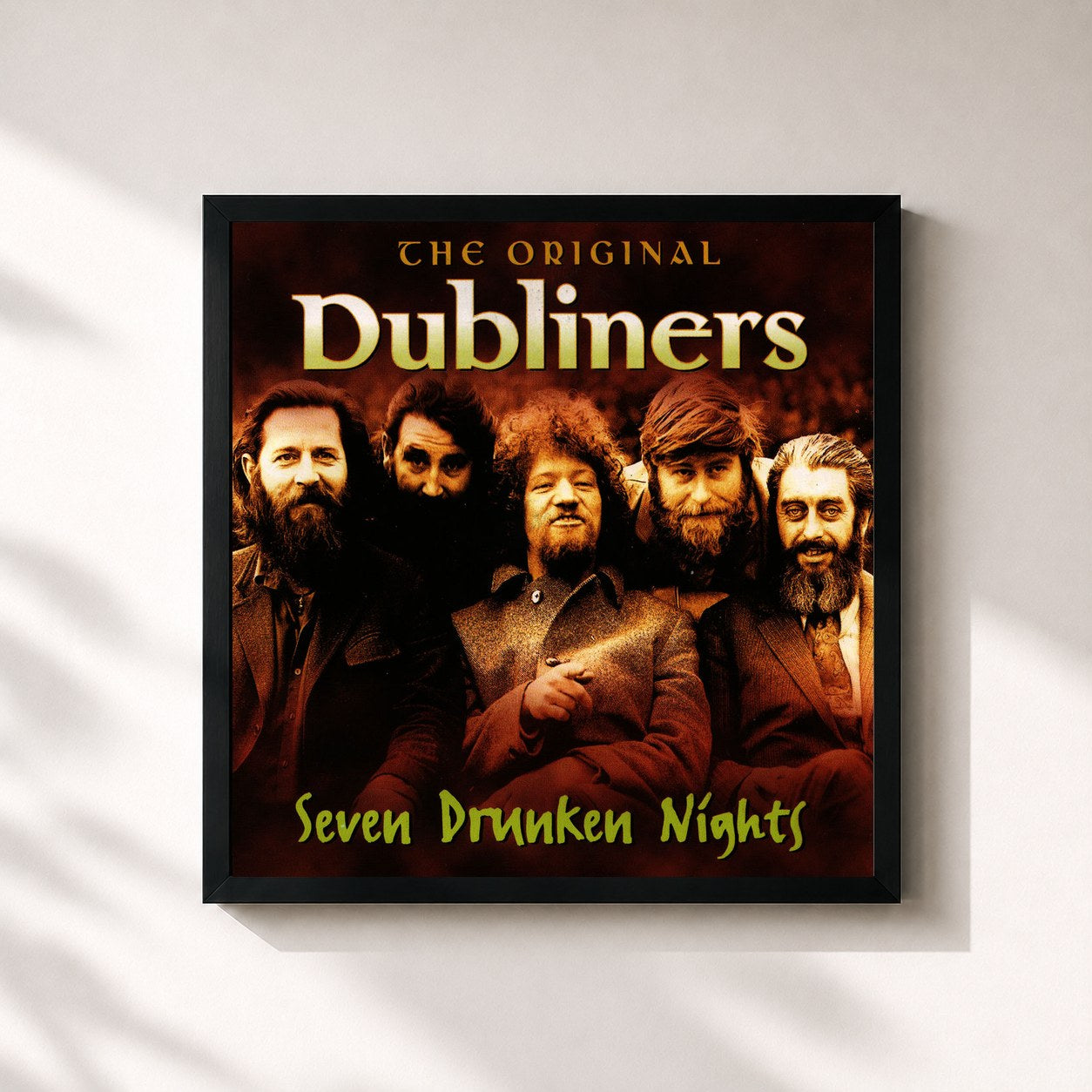 #noir Tableau carré de l'album Seven Drunken Nights de The Dubliners, cadre noir 32x32 cm