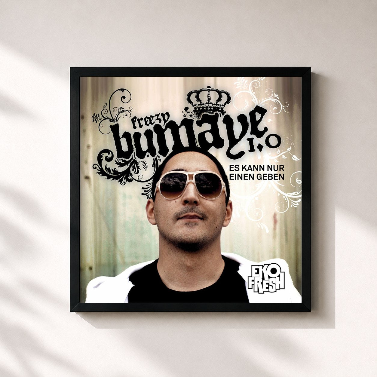 #noir Tableau carré de l'album Freezy Bumaye 1.0 de Eko Fresh, cadre noir 32x32 cm