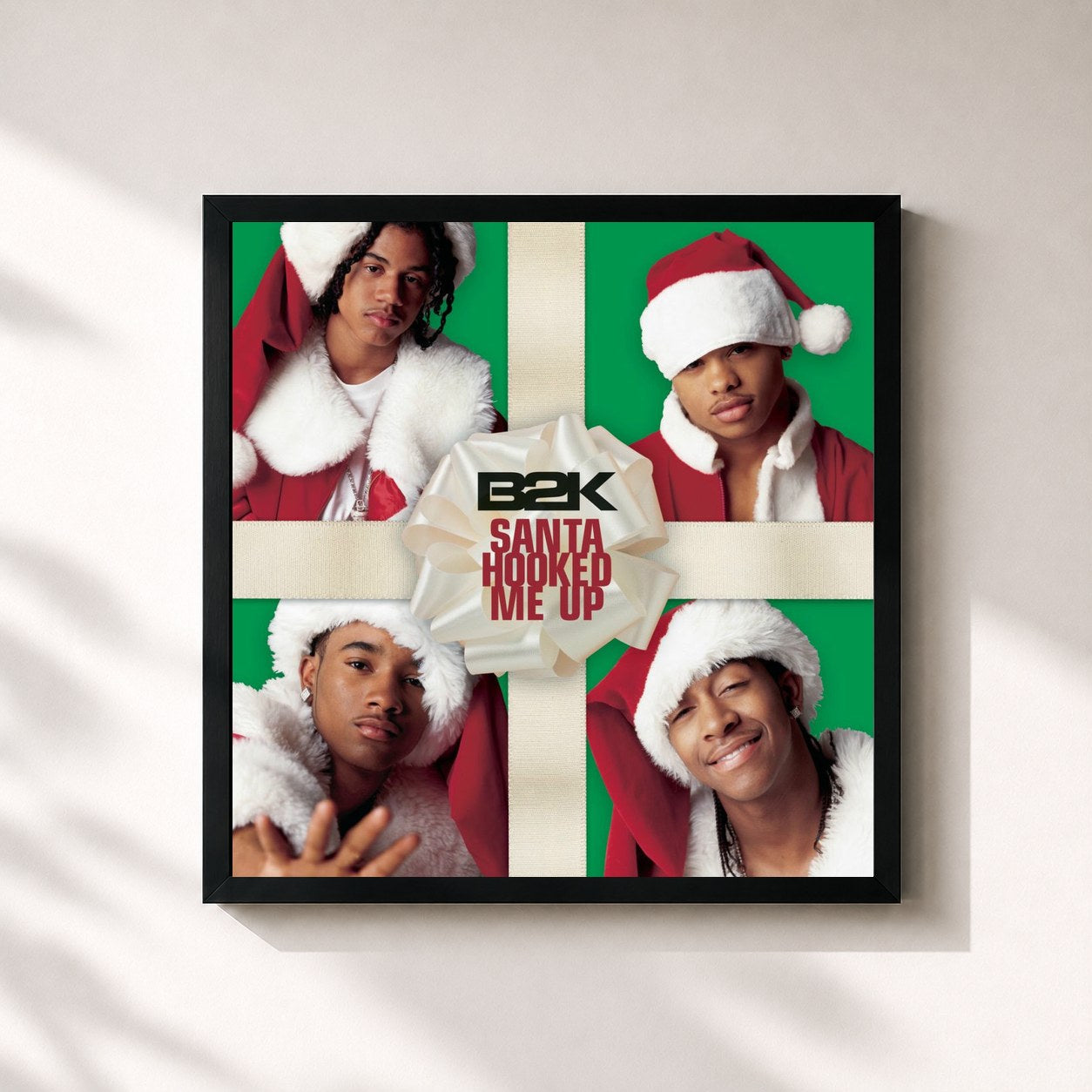 #noir Tableau carré de l'album Santa Hooked Me Up de B2K, cadre noir 32x32 cm