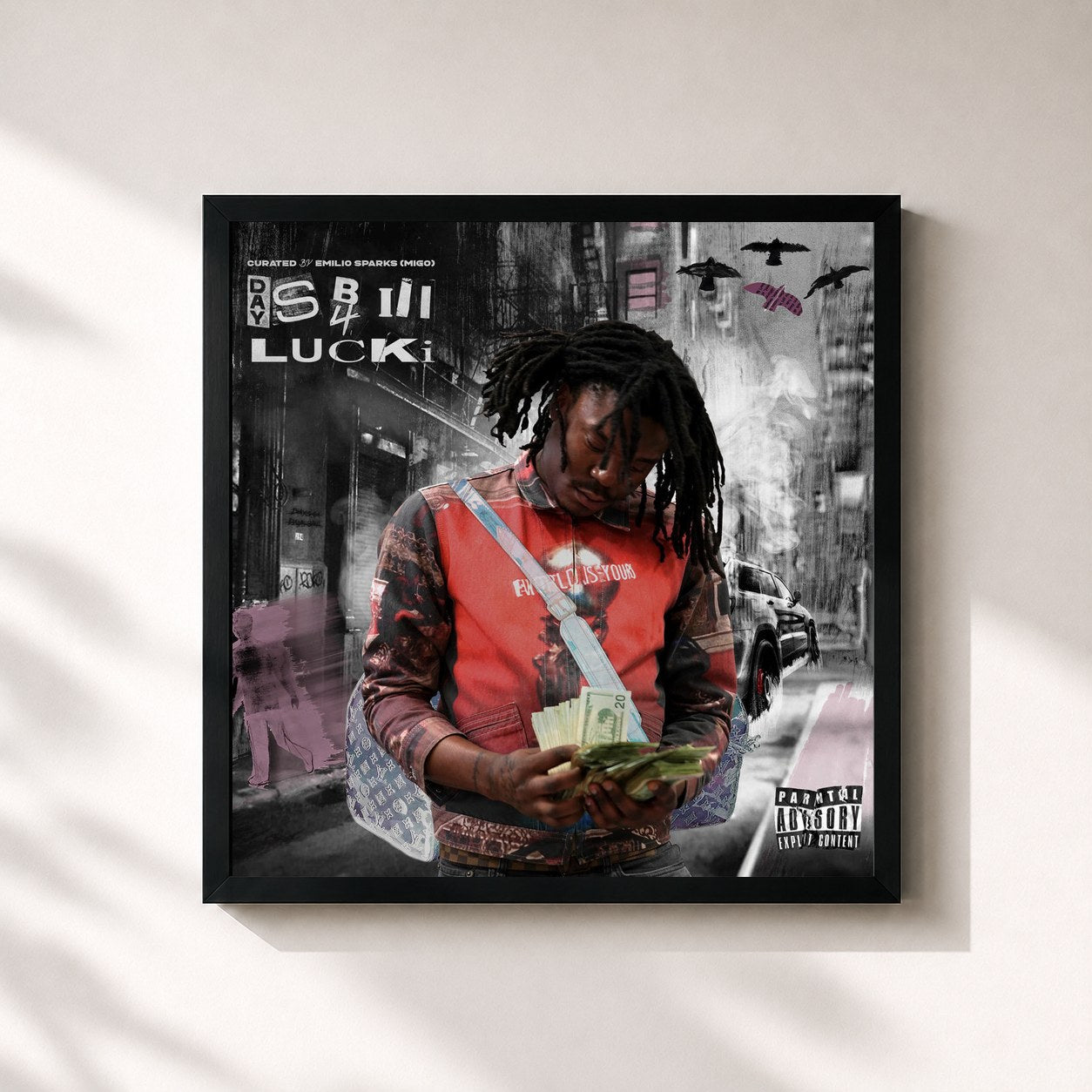 #noir Tableau carré de l'album Days B4 III de Lucki, cadre noir 32x32 cm