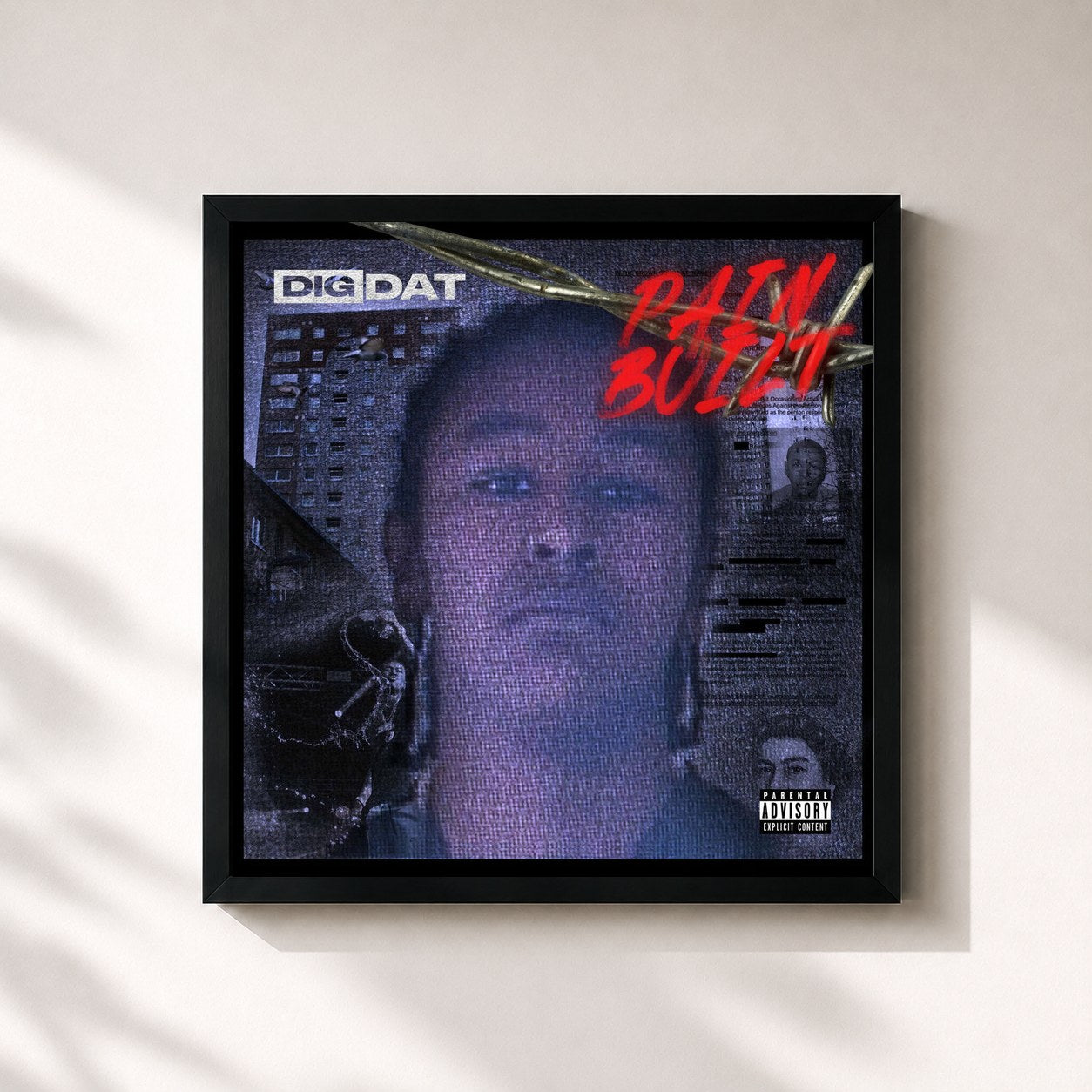 #noir Tableau carré de l'album Pain Built de DigDat, cadre noir 32x32 cm