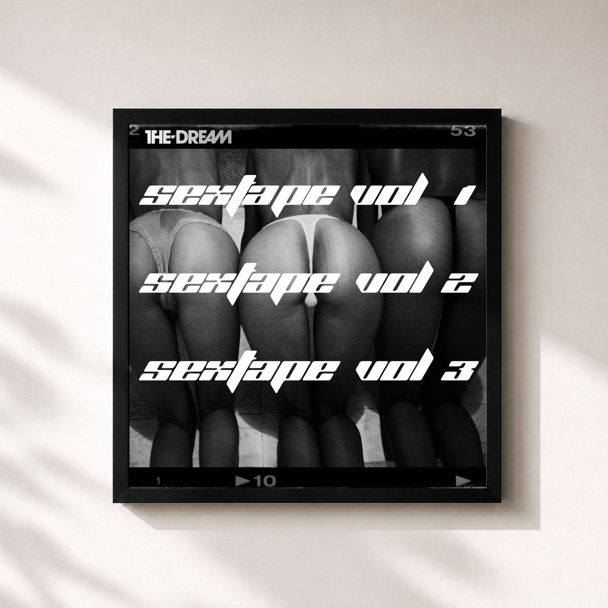 #noir Tableau carré de l'album Ménage à Trois: Sextape Vol. 1, 2, 3 de THE-DREAM, cadre noir 32x32 cm