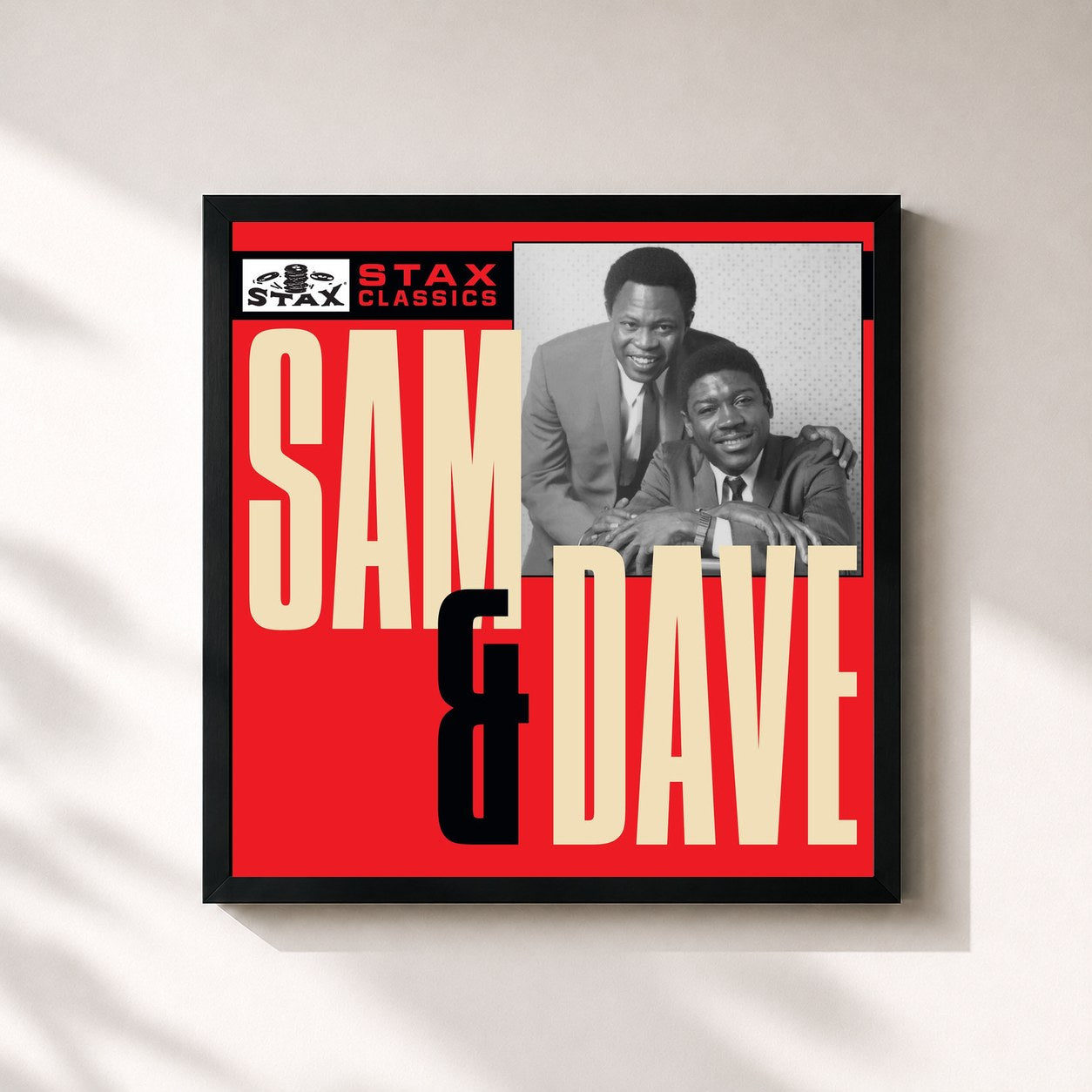 #noir Tableau carré de l'album Stax Classics de Sam & Dave, cadre noir 32x32 cm