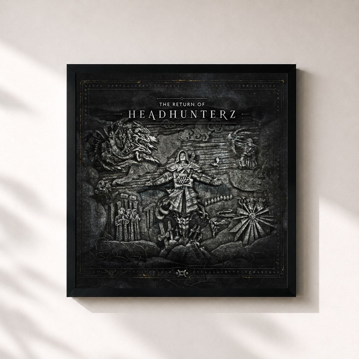 #noir Tableau carré de l'album The Return Of Headhunterz de Headhunterz, cadre noir 32x32 cm