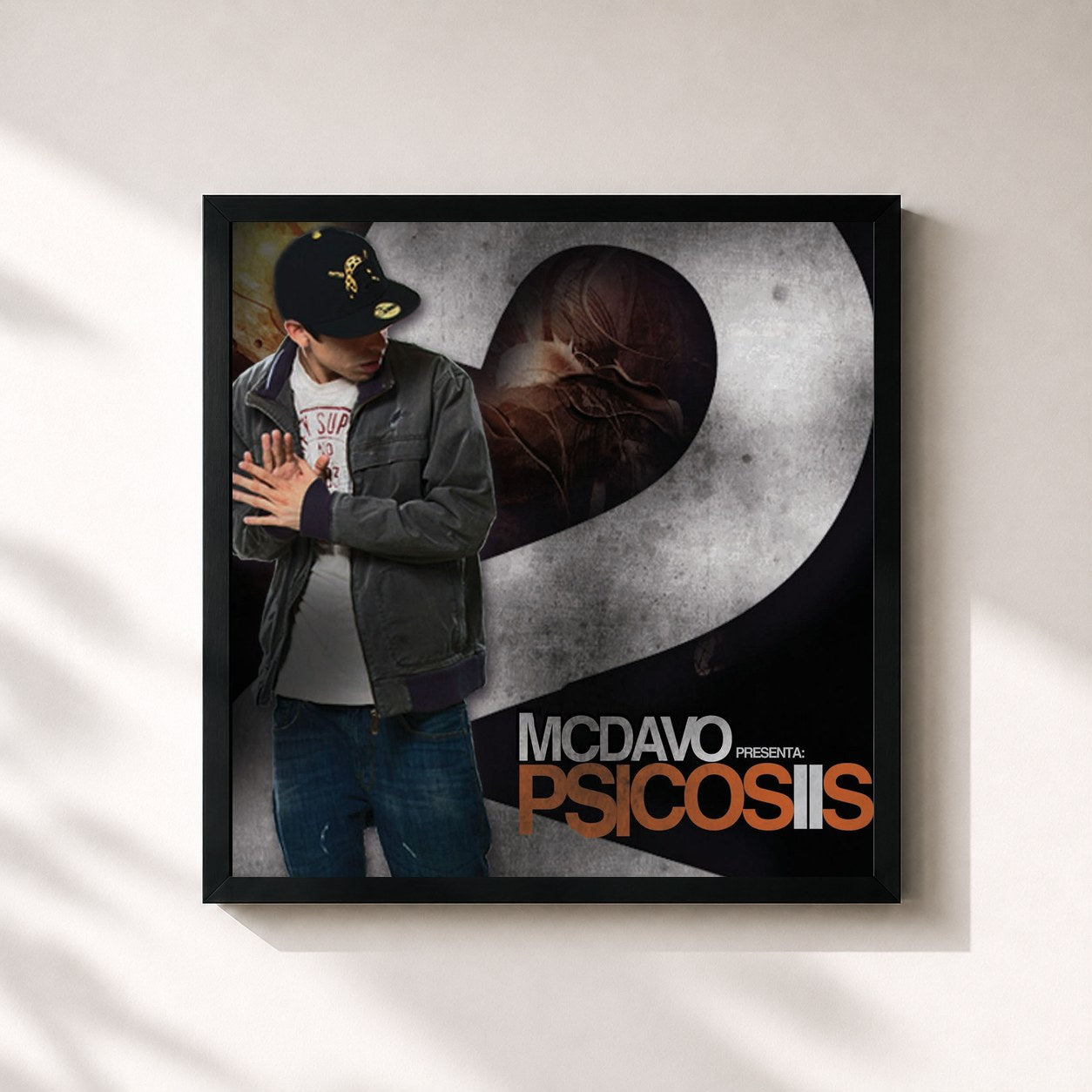 #noir Tableau carré de l'album Psicosis 2 de MC Davo, cadre noir 32x32 cm