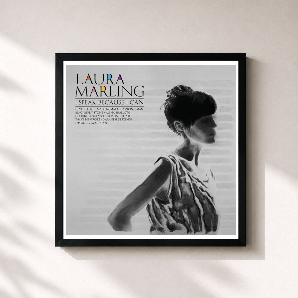 #noir Tableau carré de l'album I Speak Because I Can de Laura Marling, cadre noir 32x32 cm
