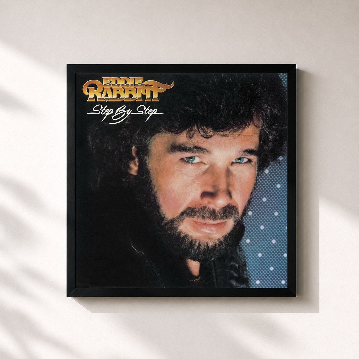 #noir Tableau carré de l'album Step By Step de Eddie Rabbitt, cadre noir 32x32 cm