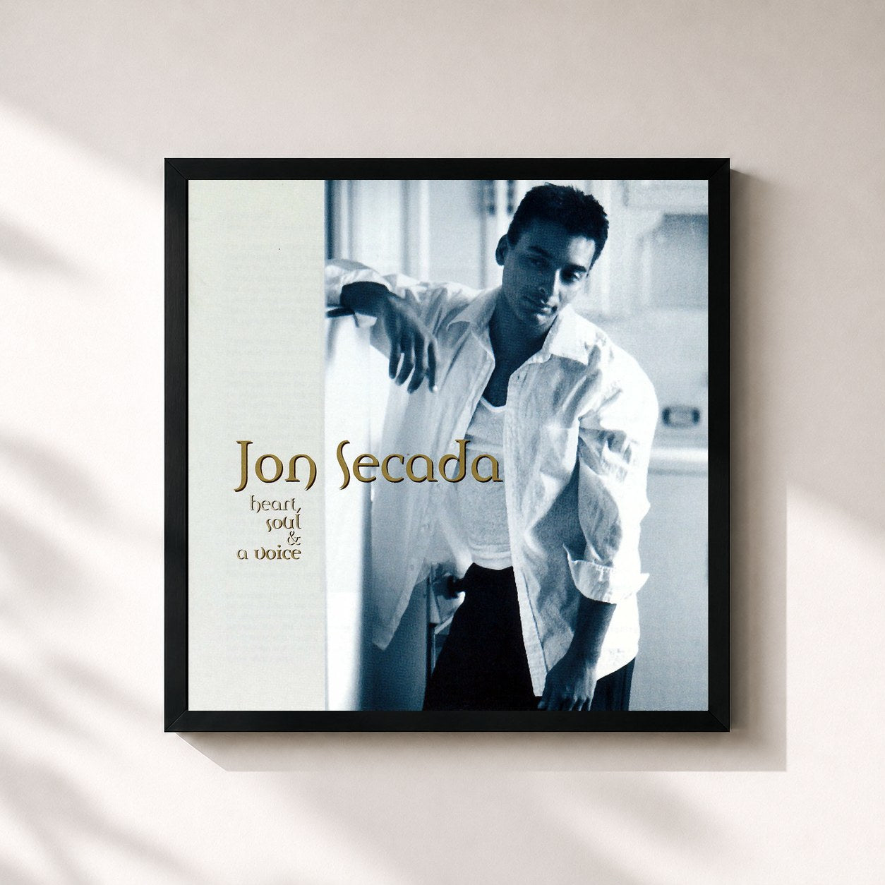 #noir Tableau carré de l'album Heart, Soul & A Voice de Jon Secada, cadre noir 32x32 cm