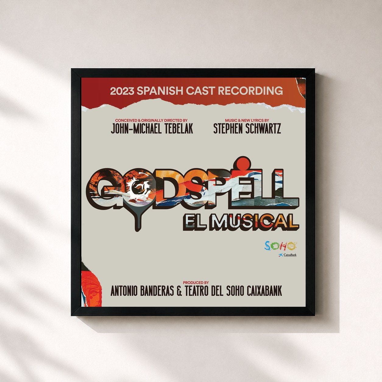 #noir Tableau carré de l'album Godspell (2023 Spanish Cast Recording) de Stephen Schwartz, cadre noir 32x32 cm