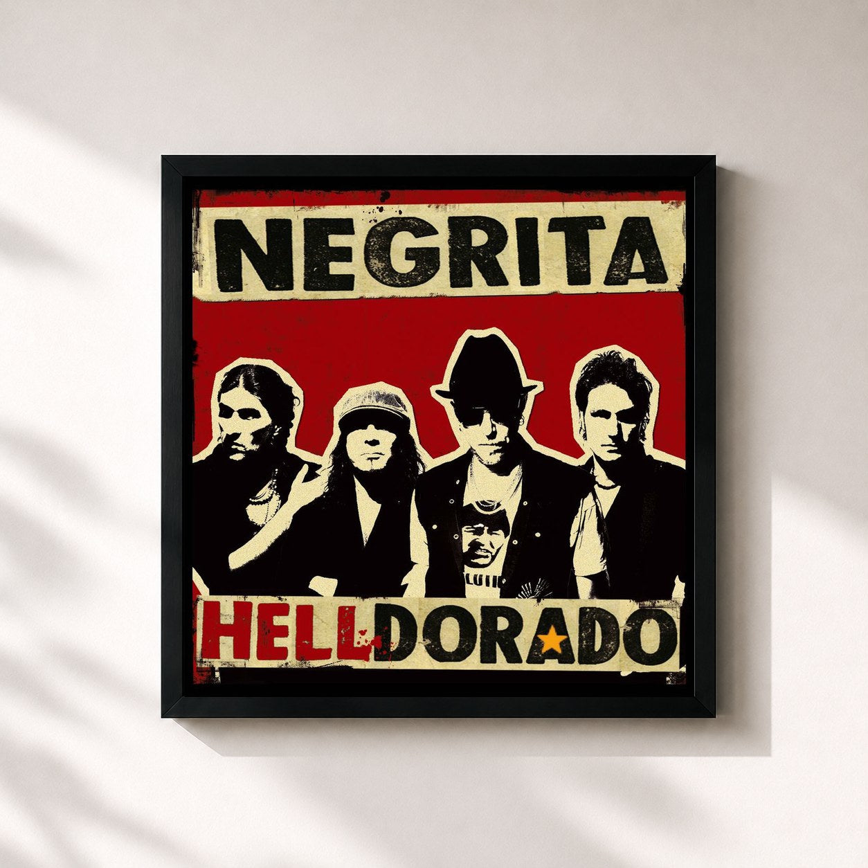 #noir Tableau carré de l'album Helldorado de Negrita, cadre noir 32x32 cm