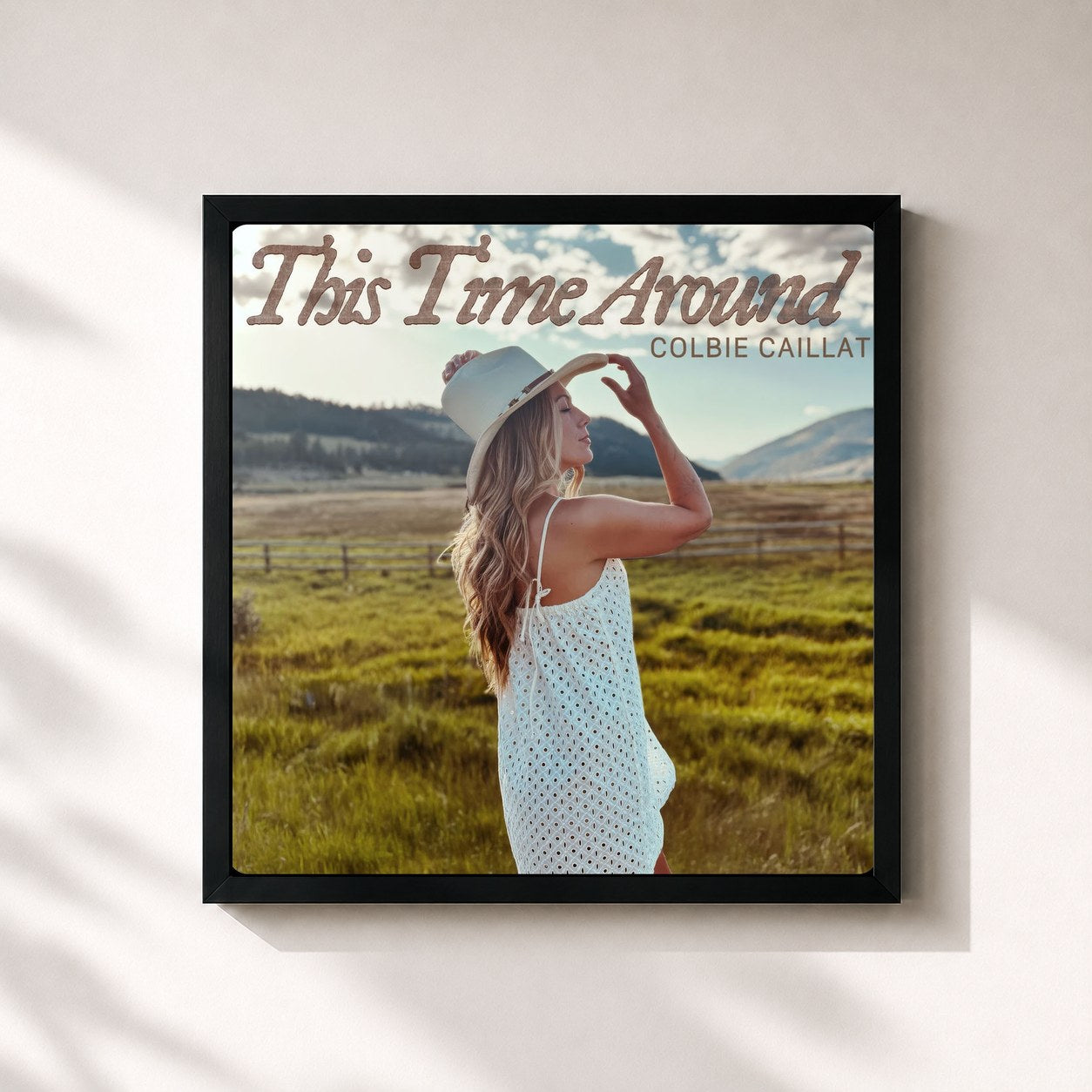 #noir Tableau carré de l'album This Time Around de Colbie Caillat, cadre noir 32x32 cm