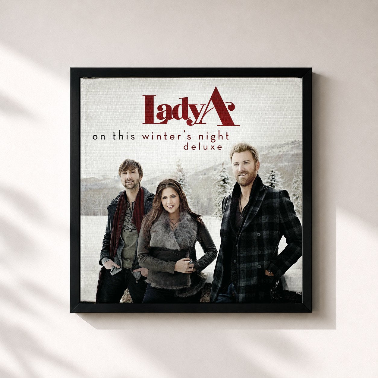 #noir Tableau carré de l'album On This Winter's Night (Deluxe) de Lady A, cadre noir 32x32 cm