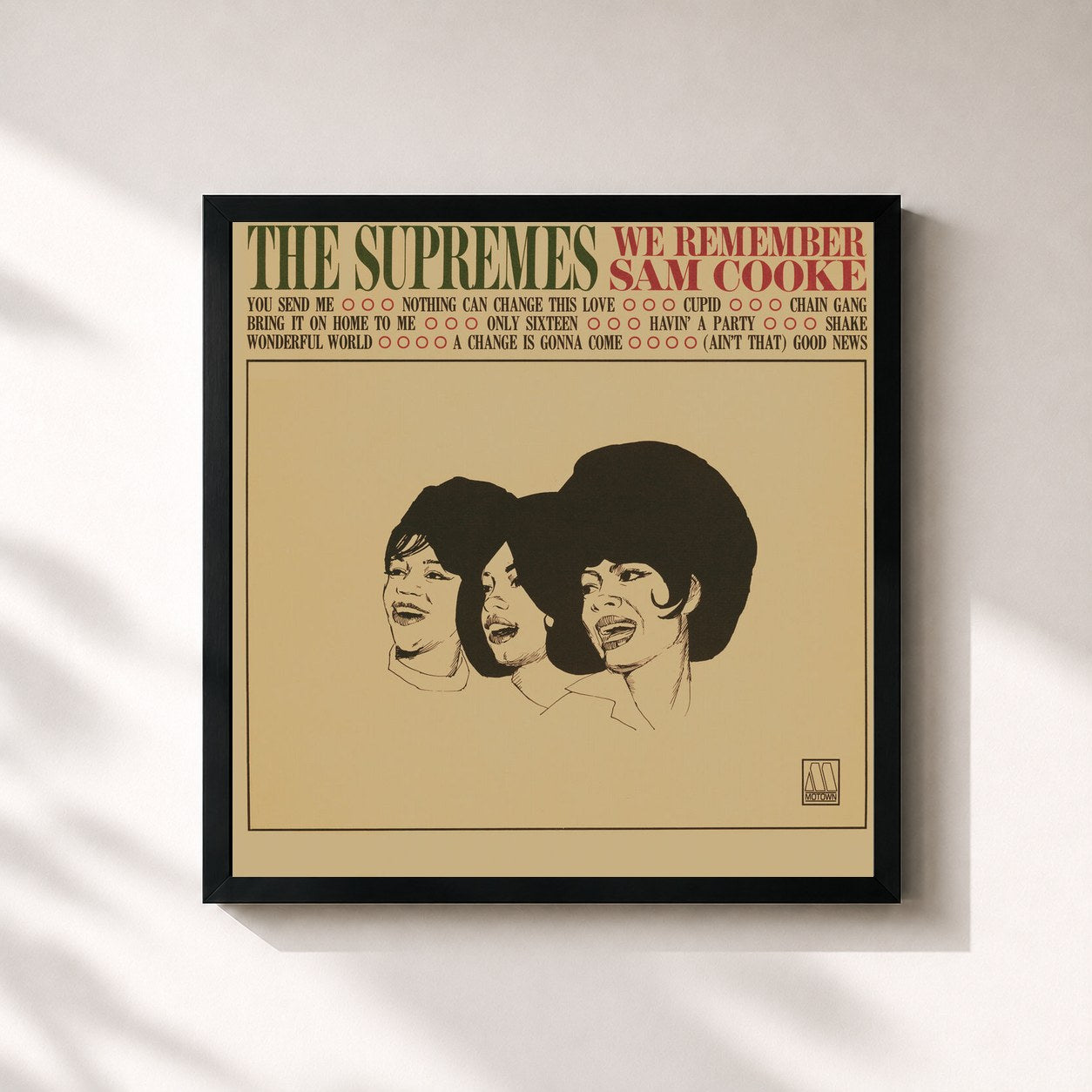#noir Tableau carré de l'album We Remember Sam Cooke de The Supremes, cadre noir 32x32 cm