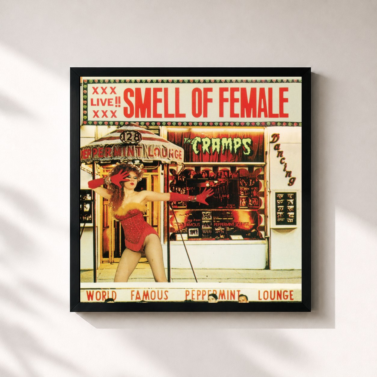 #noir Tableau carré de l'album Smell of Female de The Cramps, cadre noir 32x32 cm