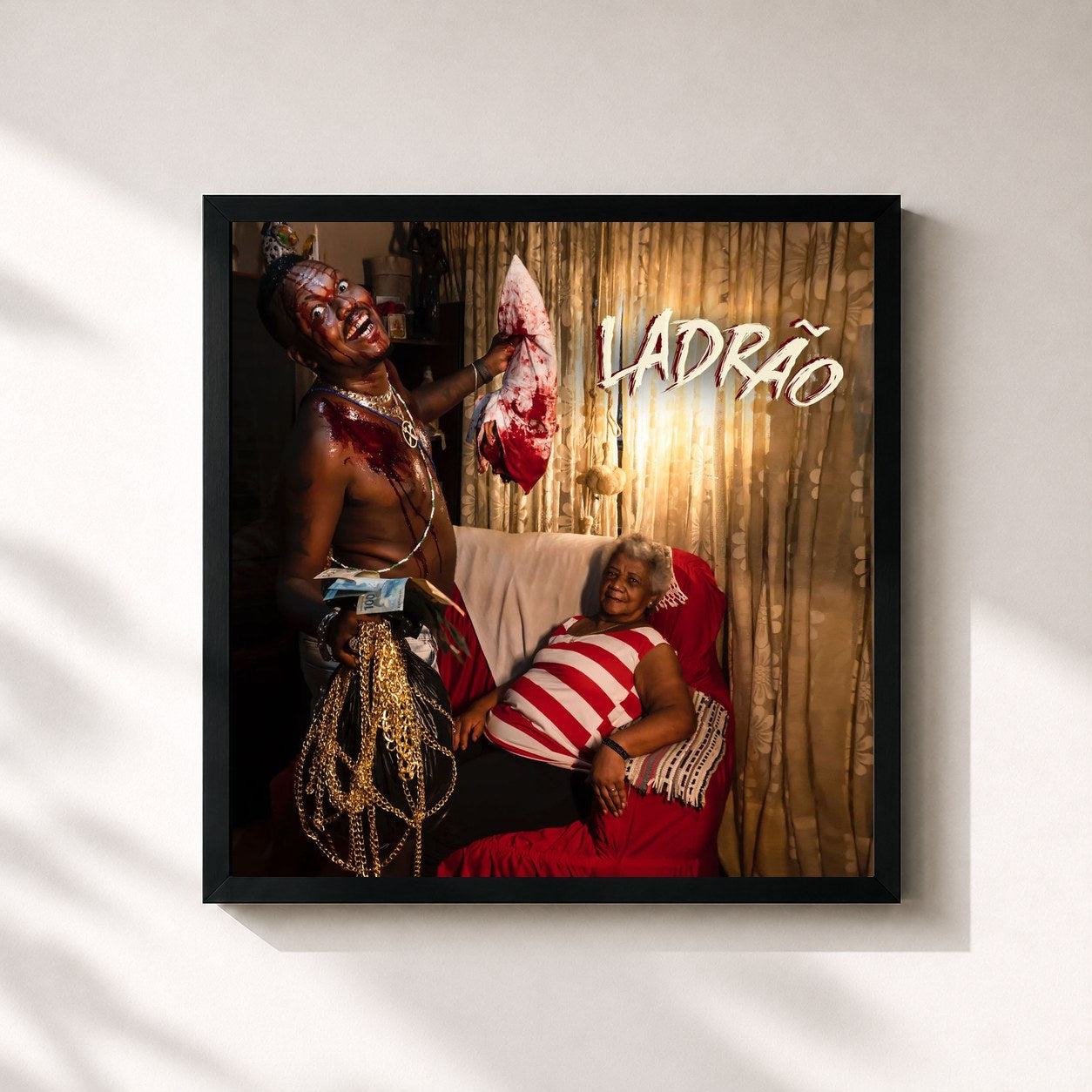 #noir Tableau carré de l'album Ladrão de Djonga, cadre noir 32x32 cm