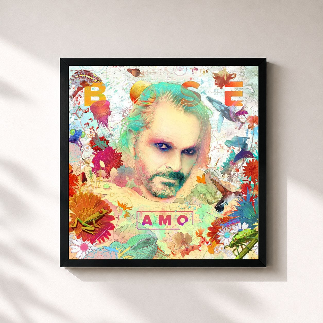 #noir Tableau carré de l'album Amo de Miguel Bosé, cadre noir 32x32 cm