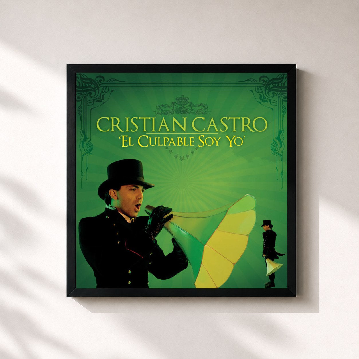 #noir Tableau carré de l'album El Culpable Soy Yo de Cristian Castro, cadre noir 32x32 cm
