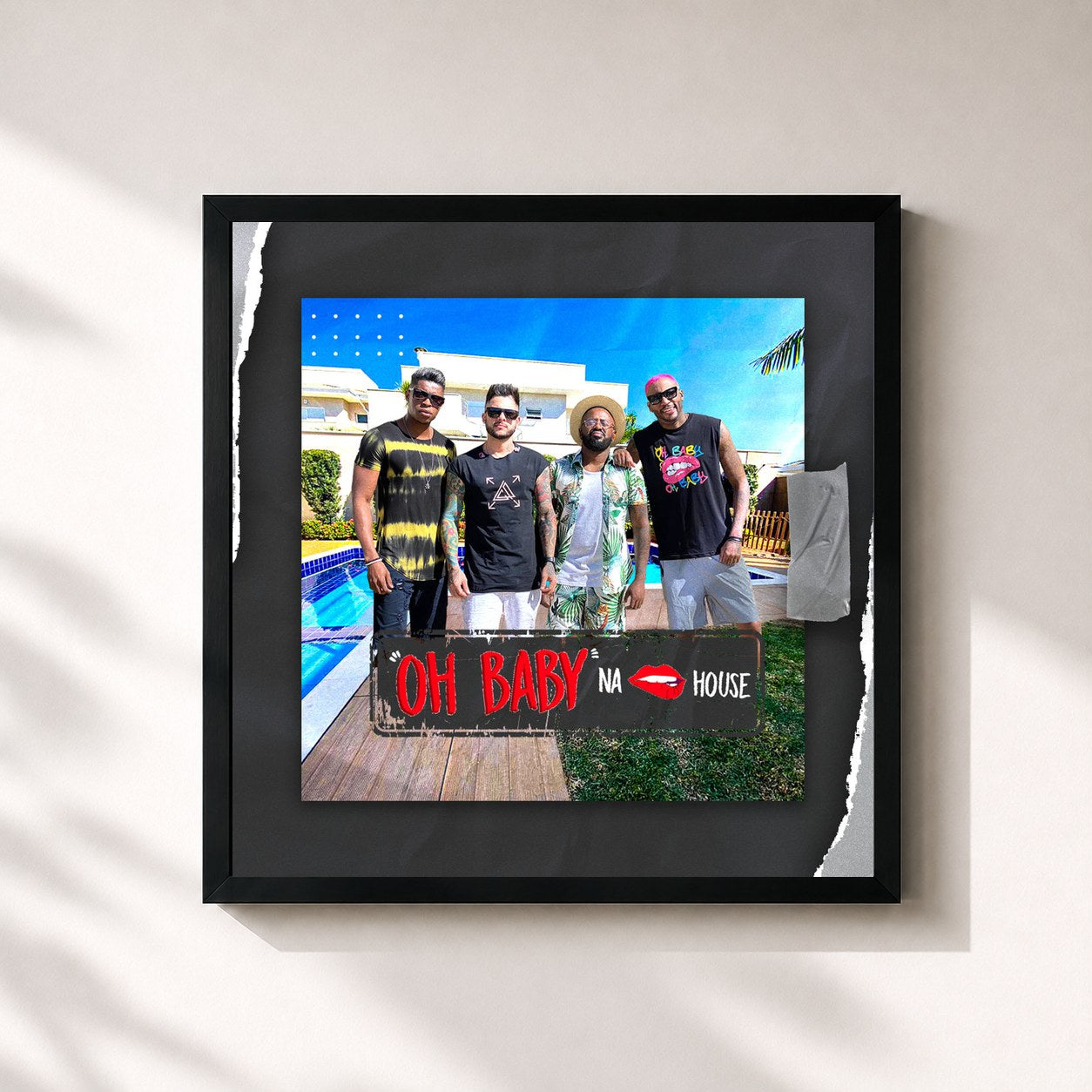 #noir Tableau carré de l'album Oh Baby na House de Grupo Presença, cadre noir 32x32 cm