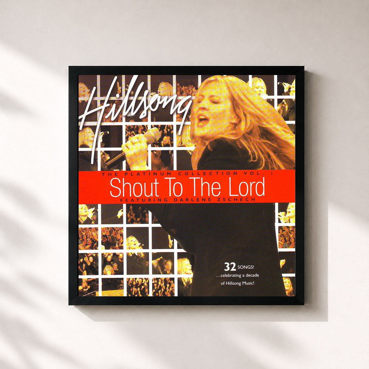 #noir Tableau carré de l'album Shout To The Lord Platinum 1 de Hillsong Worship, cadre noir 32x32 cm