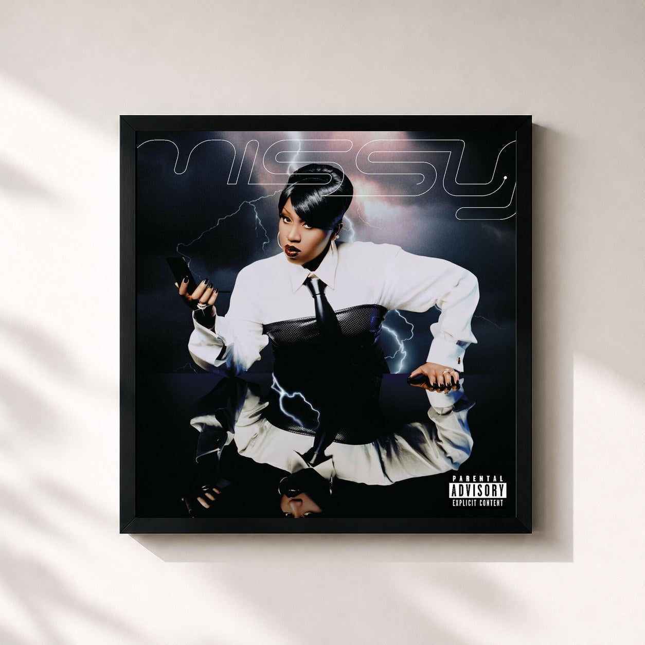 #noir Tableau carré de l'album Da Real World de Missy Elliott, cadre noir 32x32 cm