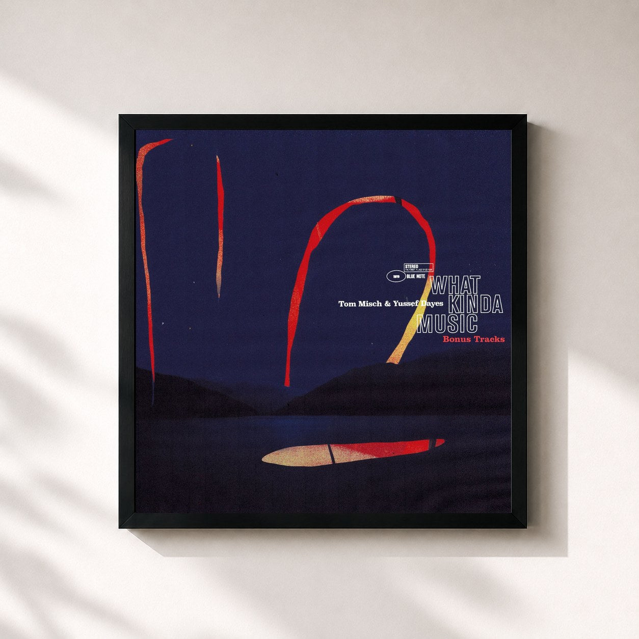 #noir Tableau carré de l'album What Kinda Music (Bonus Tracks) de Tom Misch, cadre noir 32x32 cm