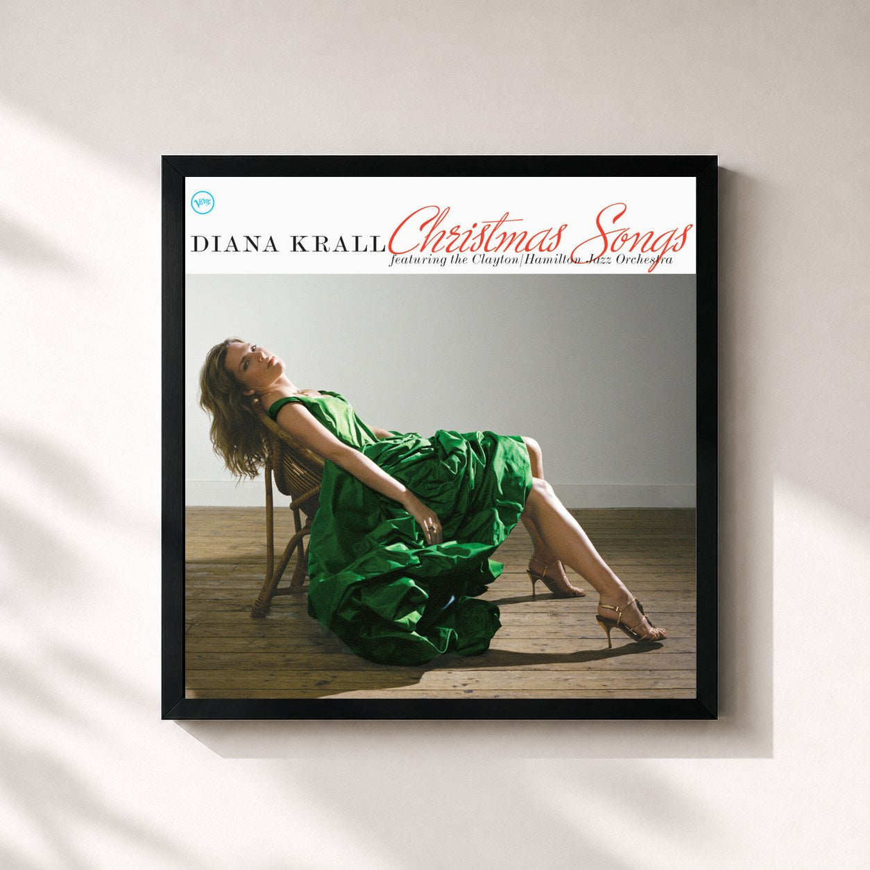 #noir Tableau carré de l'album Christmas Songs de Diana Krall, cadre noir 32x32 cm