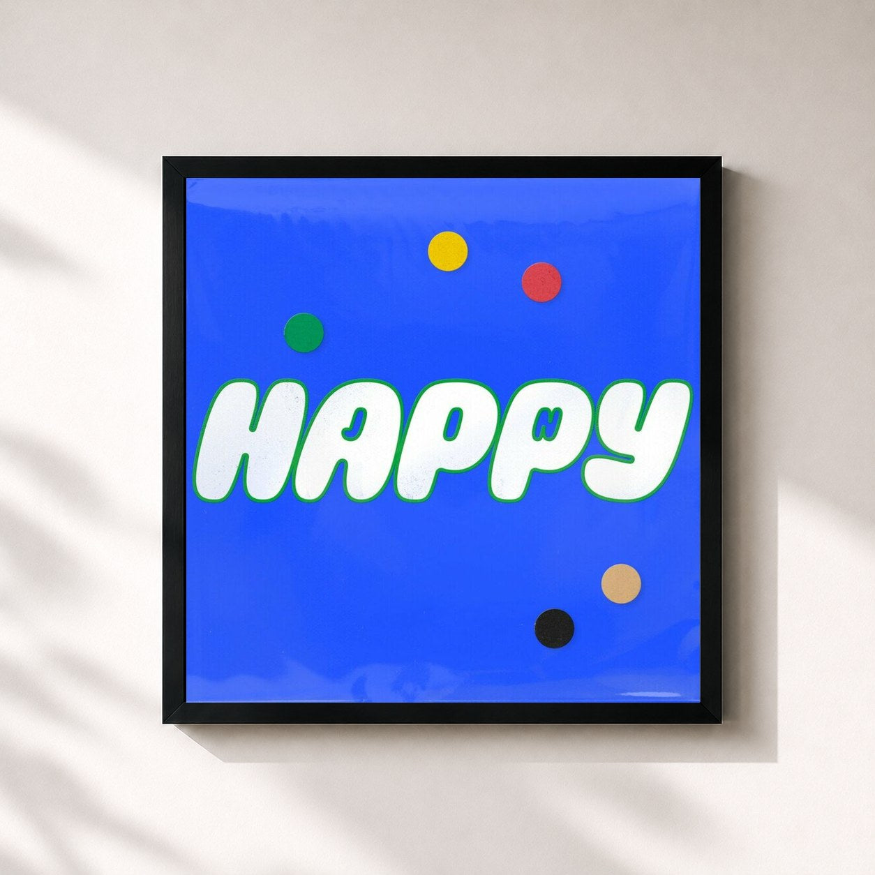 #noir Tableau carré de l'album Happy de JIN, cadre noir 32x32 cm