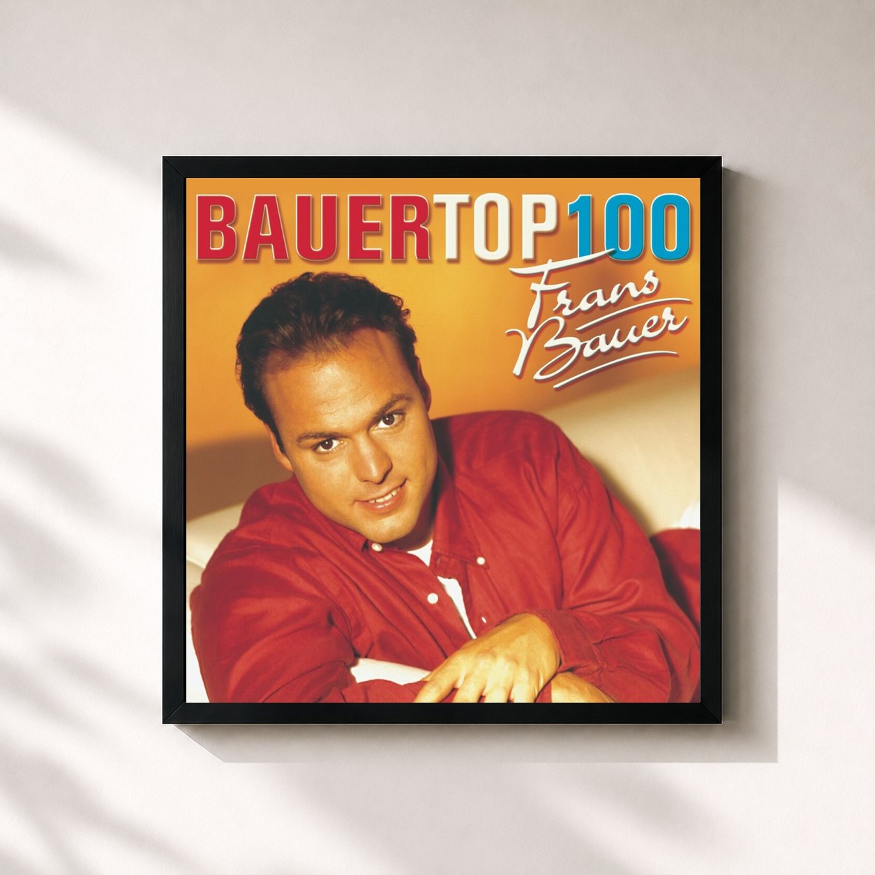 #noir Tableau carré de l'album Bauer Top 100 de Frans Bauer, cadre noir 32x32 cm