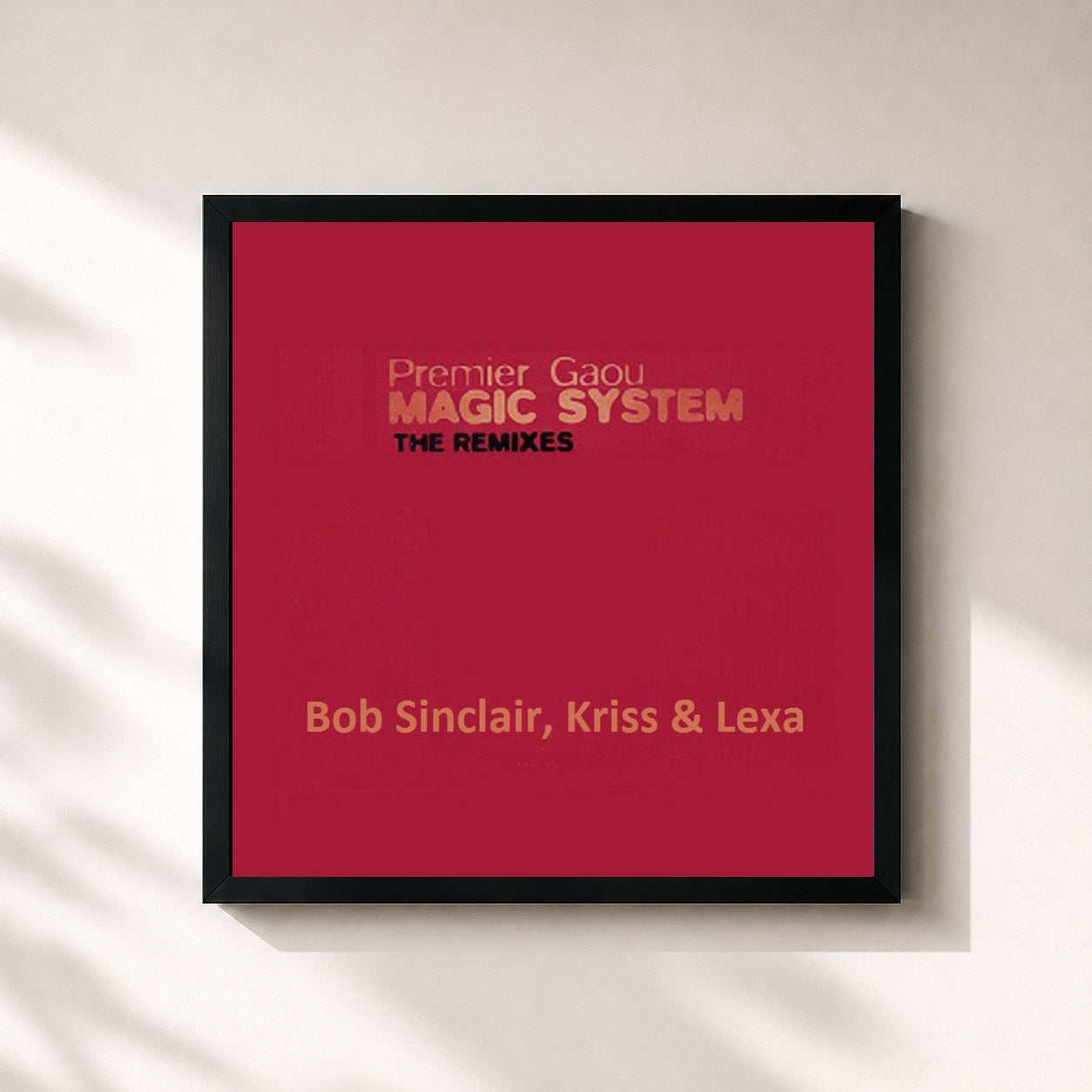 #noir Tableau carré de l'album Premier Gaou, The Remixes de Magic System, cadre noir 32x32 cm