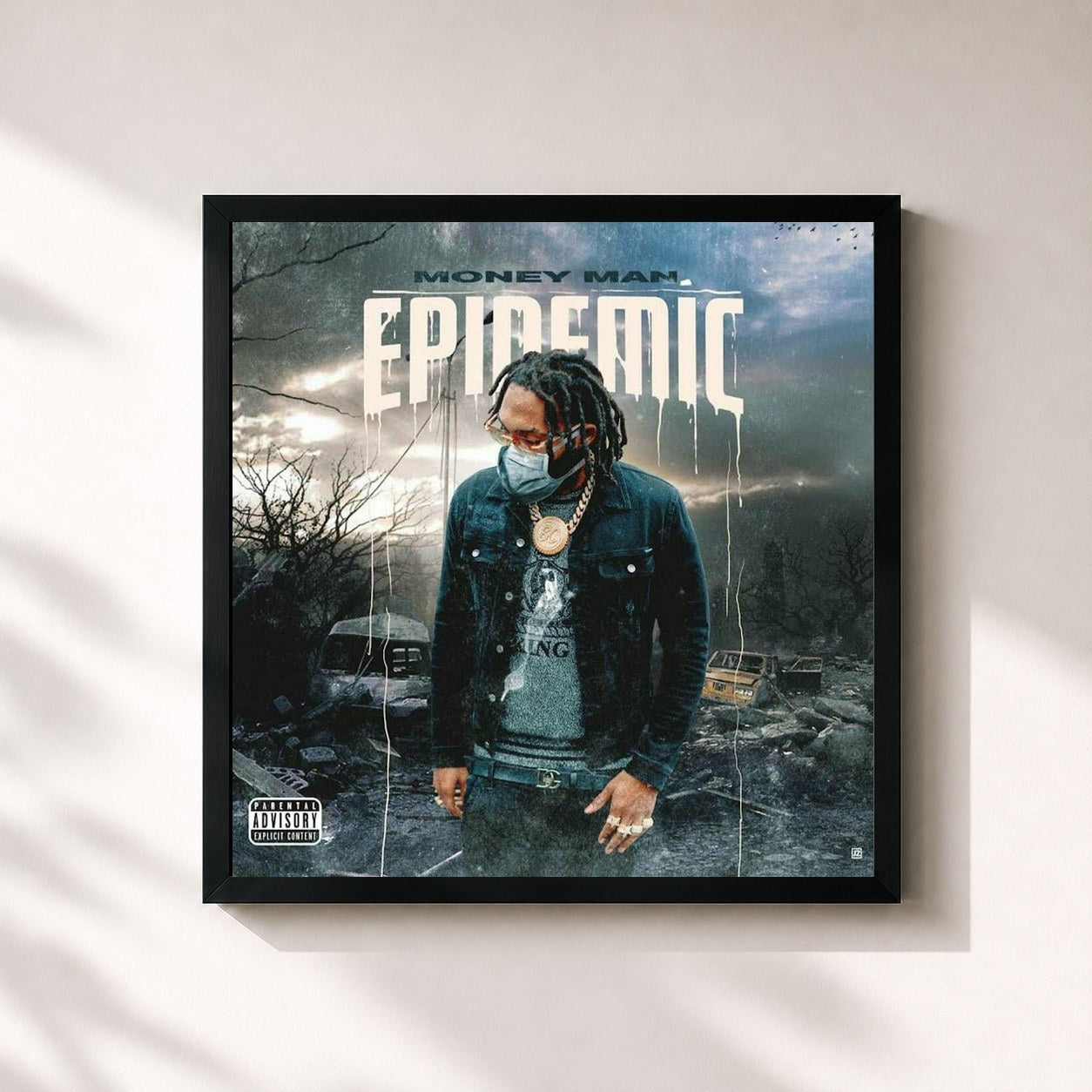 #noir Tableau carré de l'album Epidemic de Money Man, cadre noir 32x32 cm