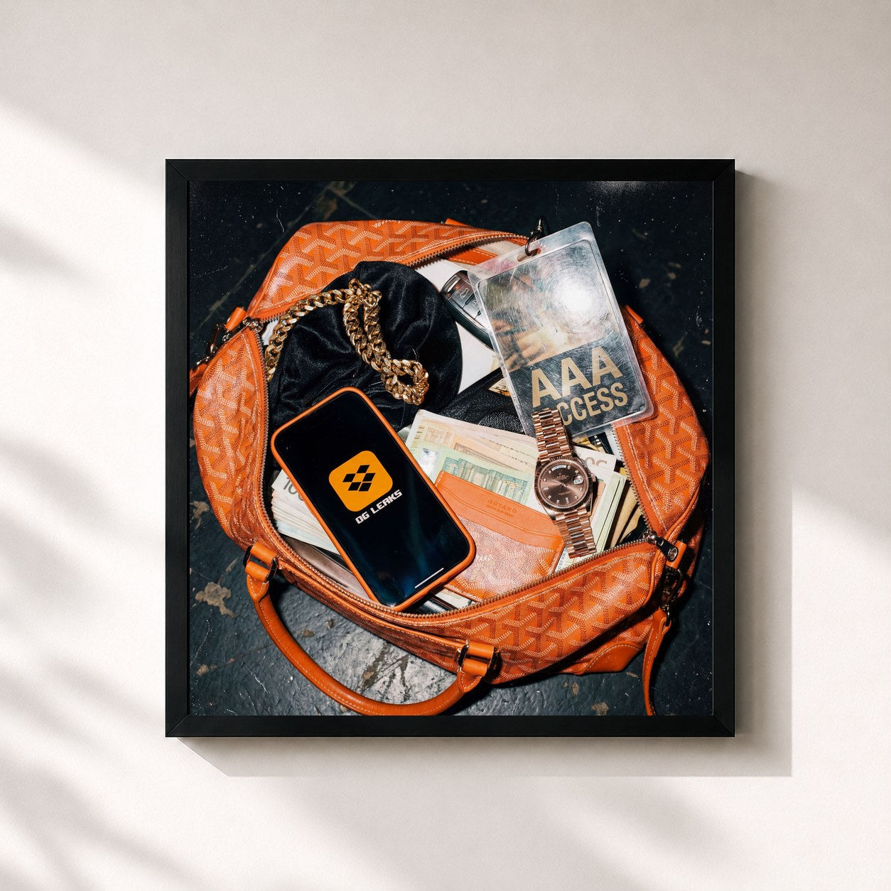 #noir Tableau carré de l'album OG Leaks de Faroon, cadre noir 32x32 cm